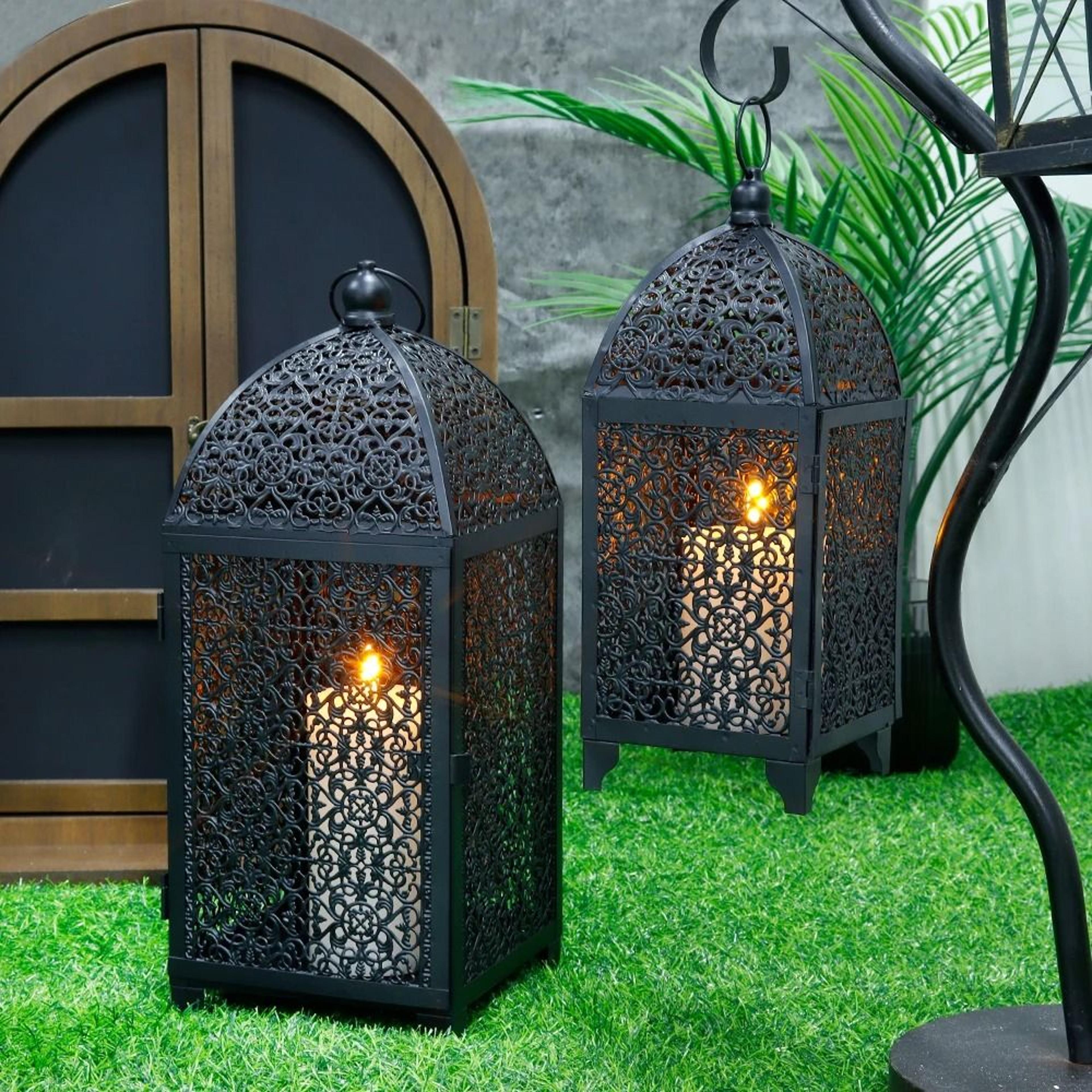 2Piece Decorative Metal Candle Lantern Set  HighDefinition Hollow Pattern Hanging Lanterns 3