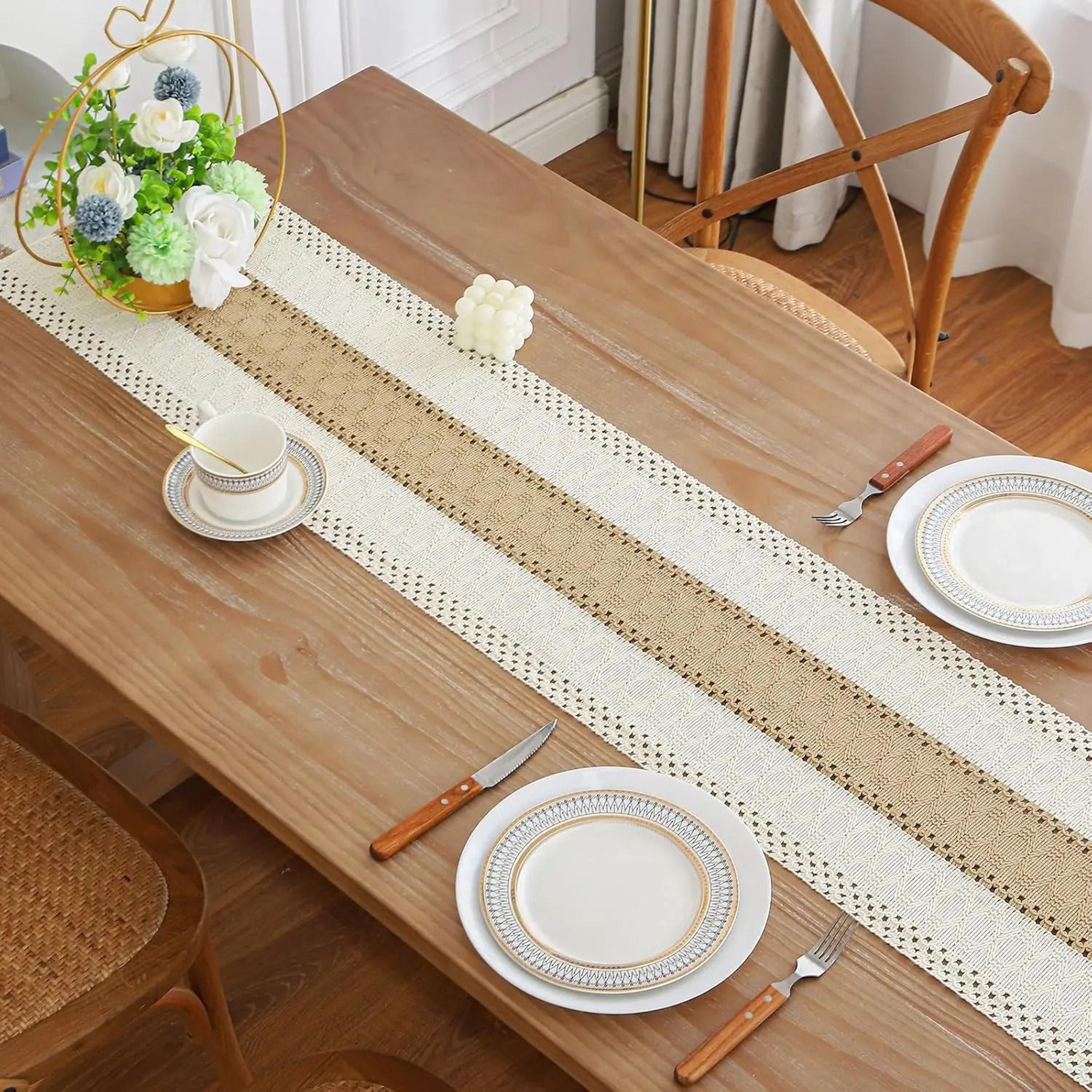 Rustic Boho Farmhouse Linen Table Runner With Tassels 4