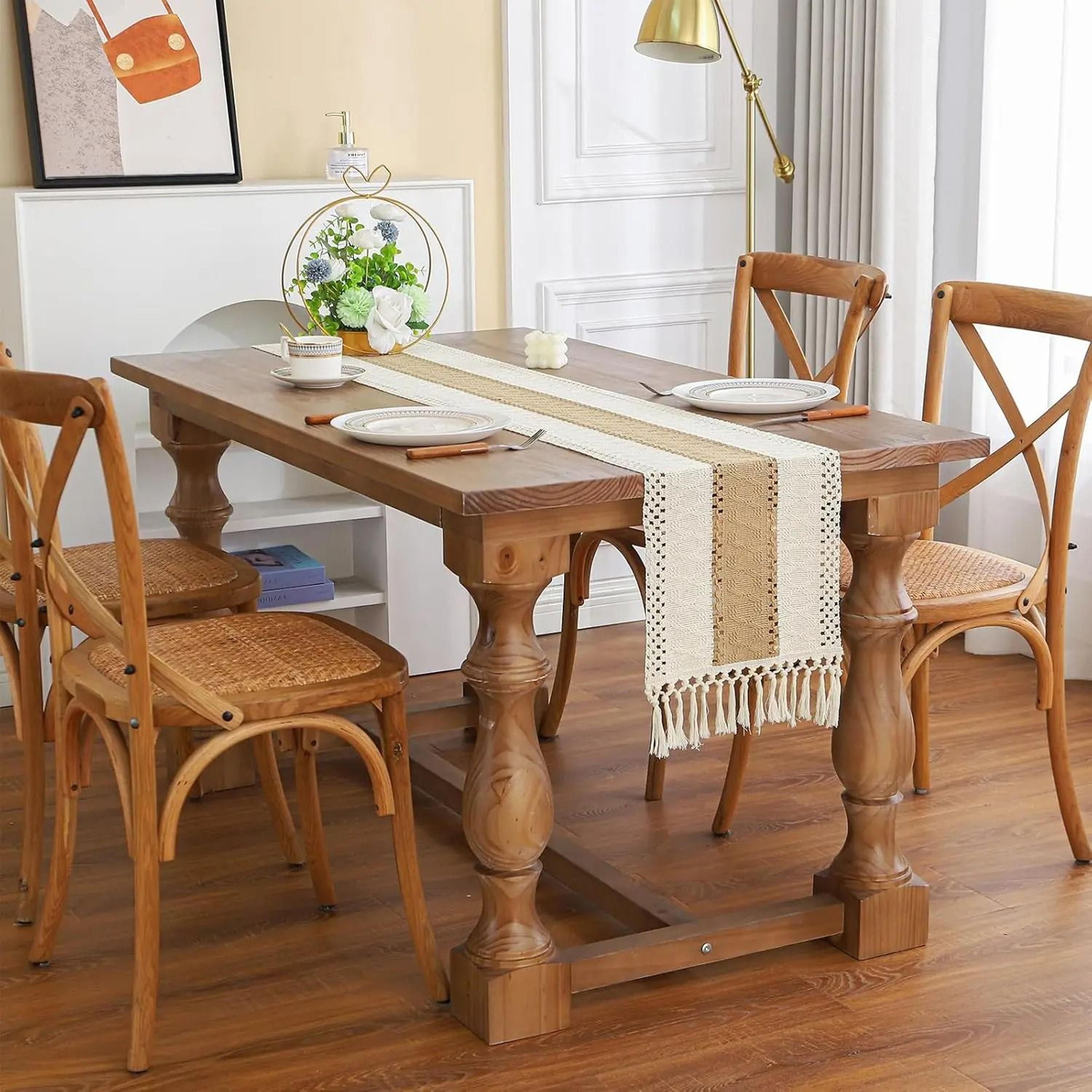 Rustic Boho Farmhouse Linen Table Runner With Tassels 5