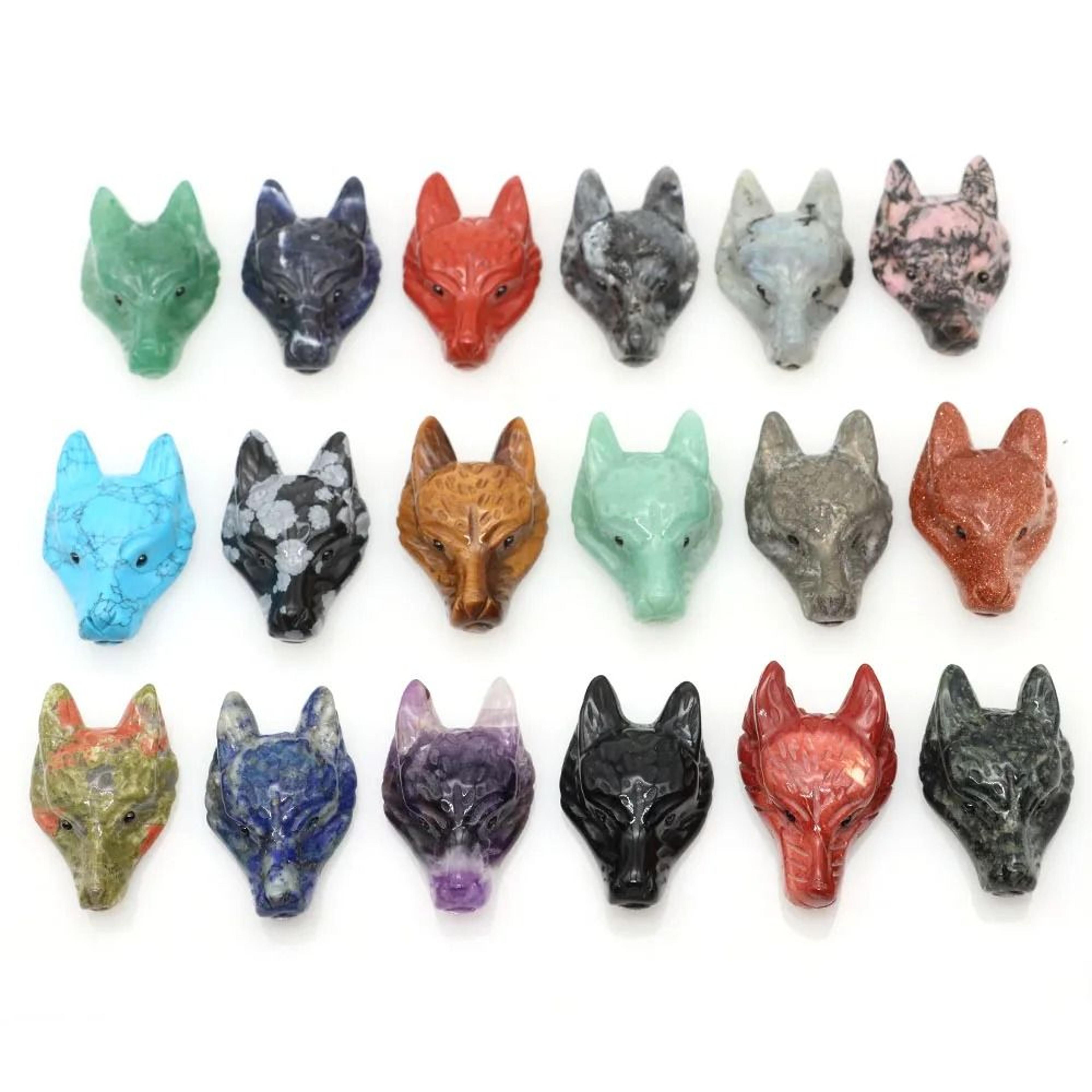 Natural HandCarved Wolf Head Crystal Pendant 3