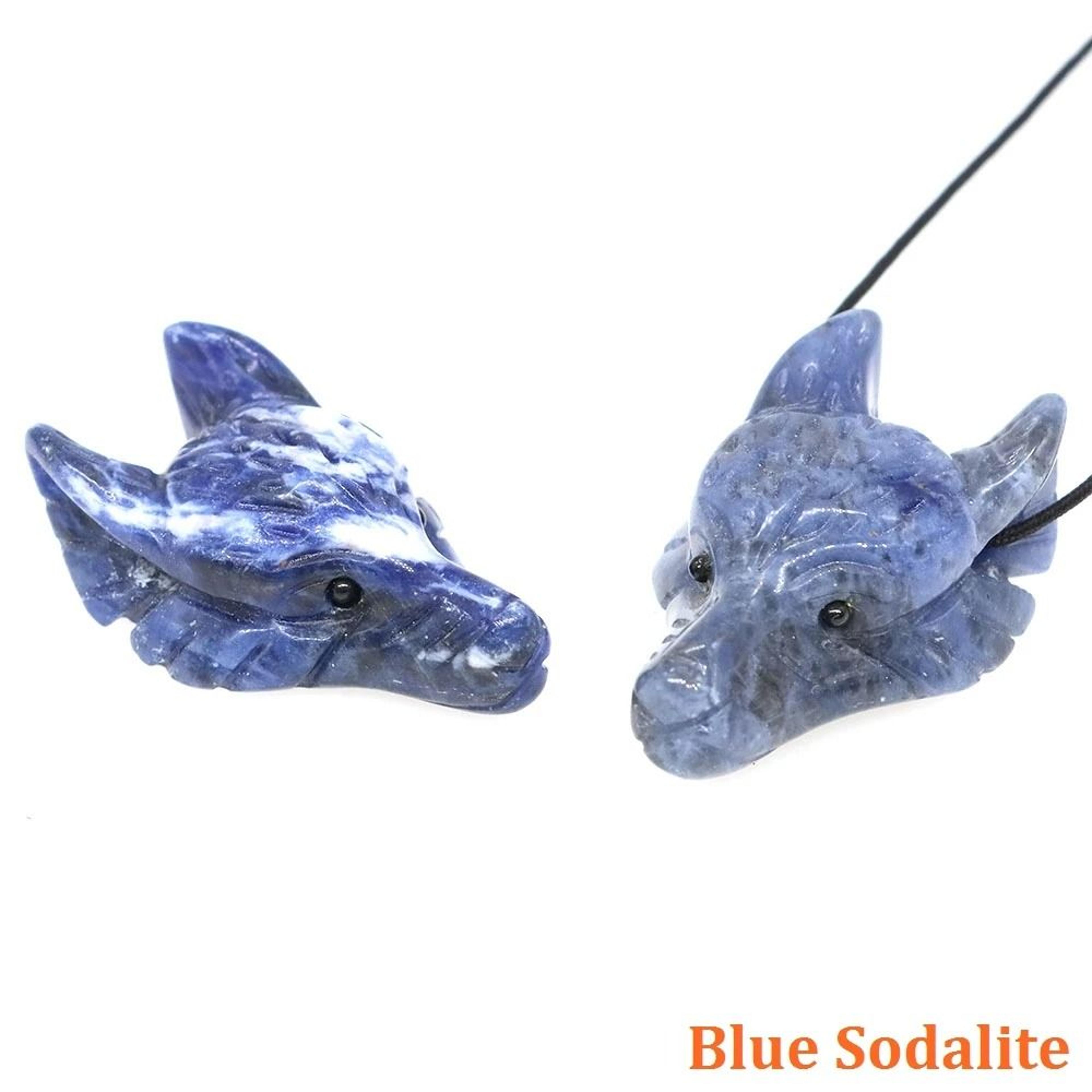 Natural HandCarved Wolf Head Crystal Pendant 17