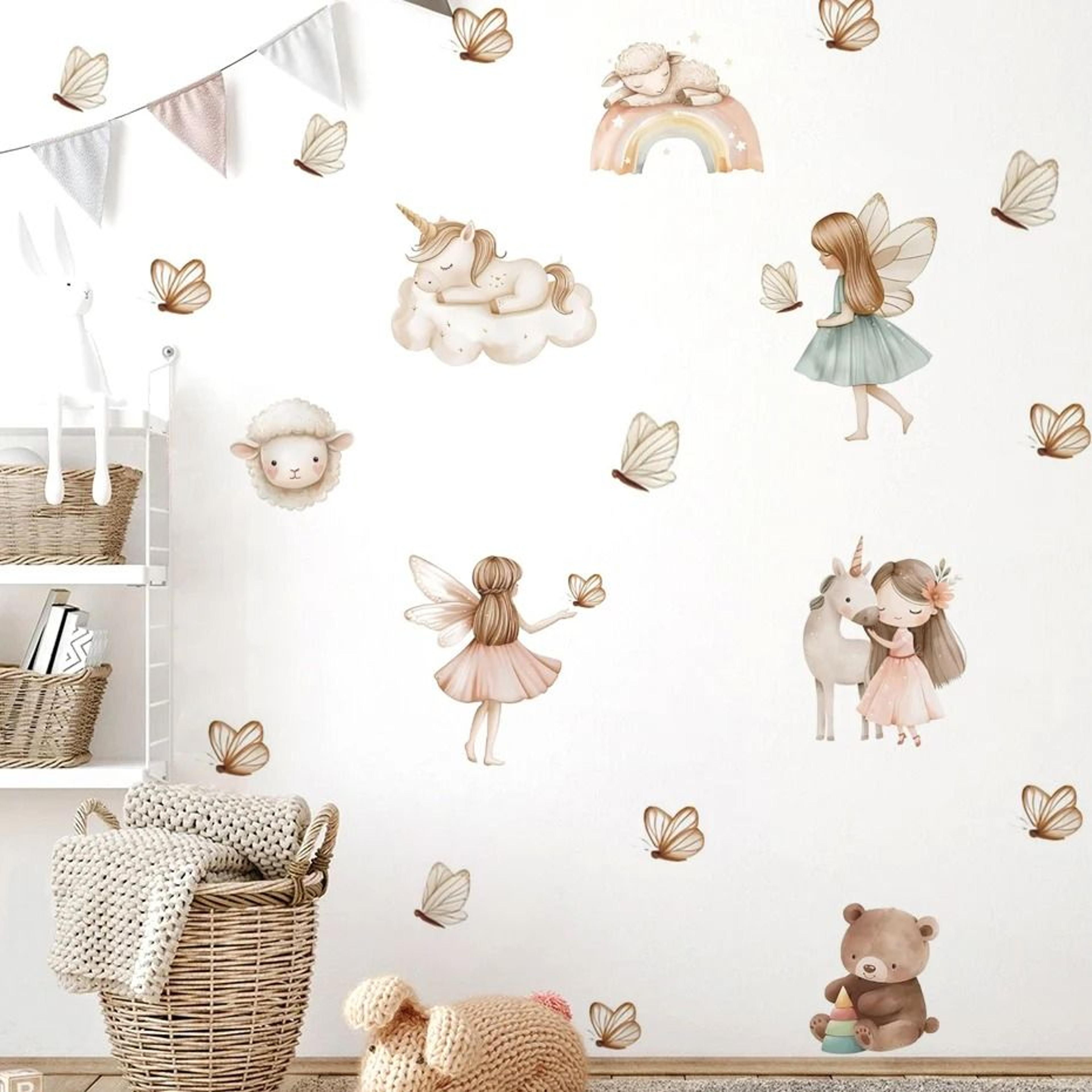 watercolor unicorn fairy bear stickers – high-definition whimsical murals for modern nursery sanctuaries