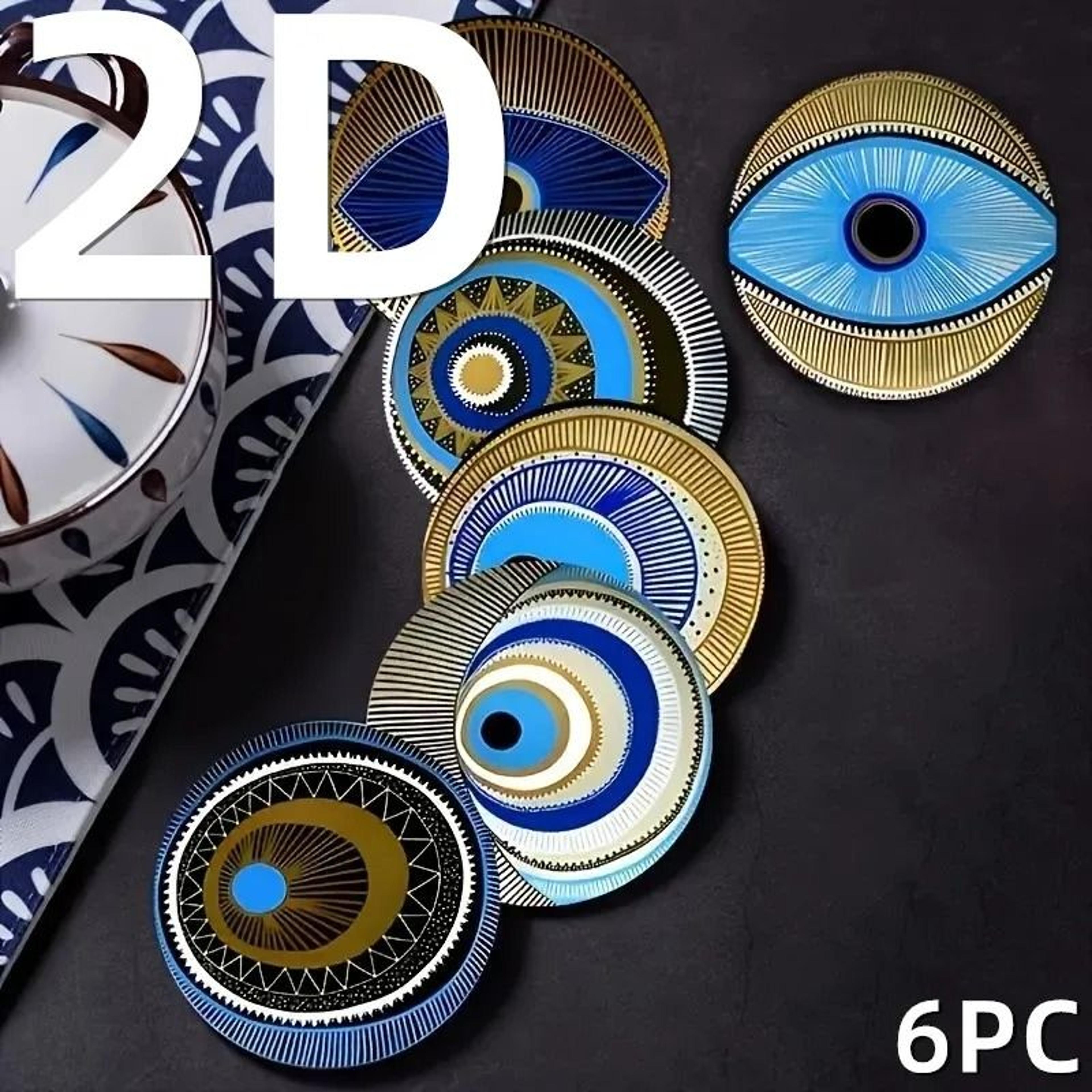 6Pack Wooden Coasters  4 In Evil Eye Theme Desktop Insulation Mats  Modern Coffee Mug Coasters And  5