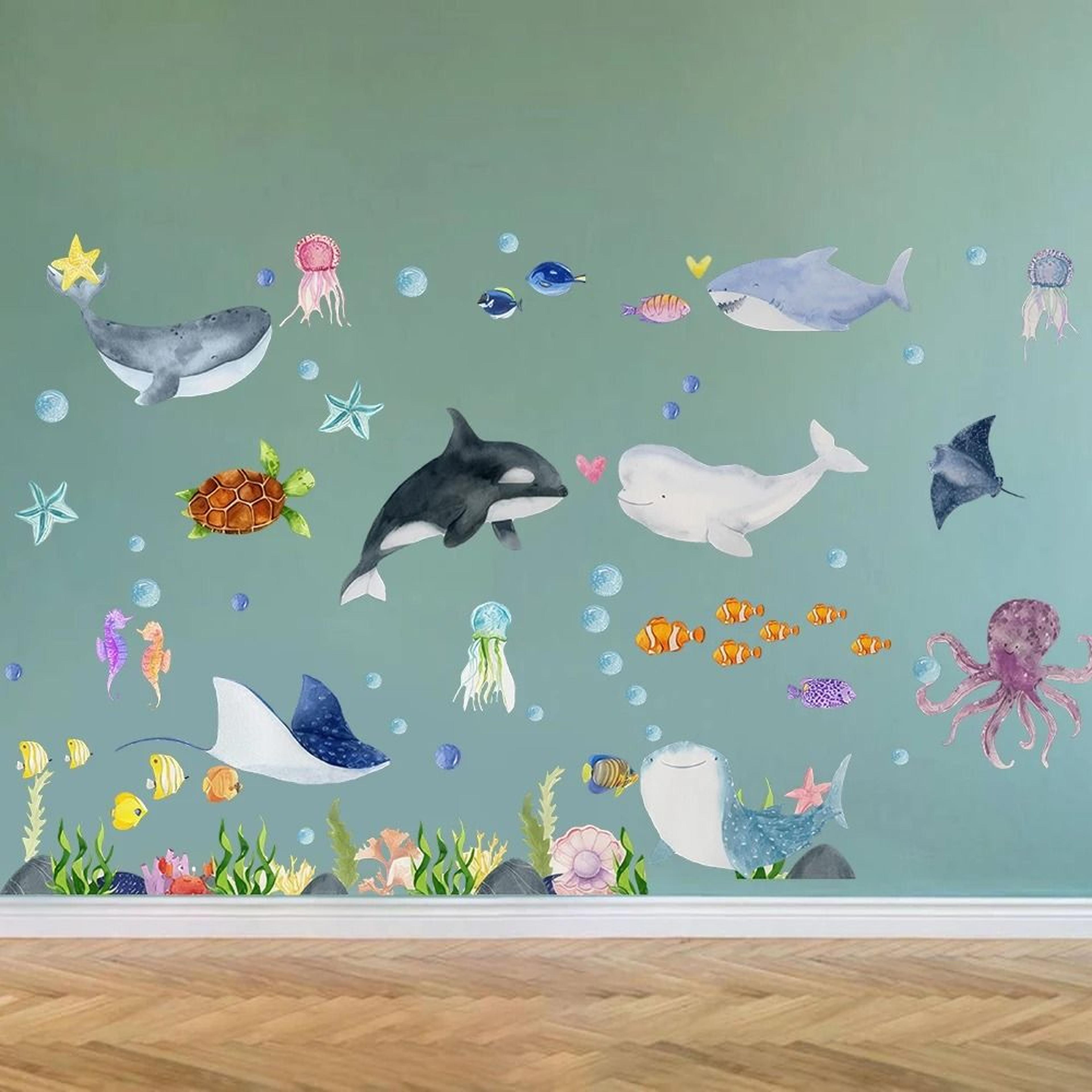 Ocean Animals Wall Stickers  Undersea Nautical Decals  Marine Life Wall Art For Baby Nursery  Kids  1