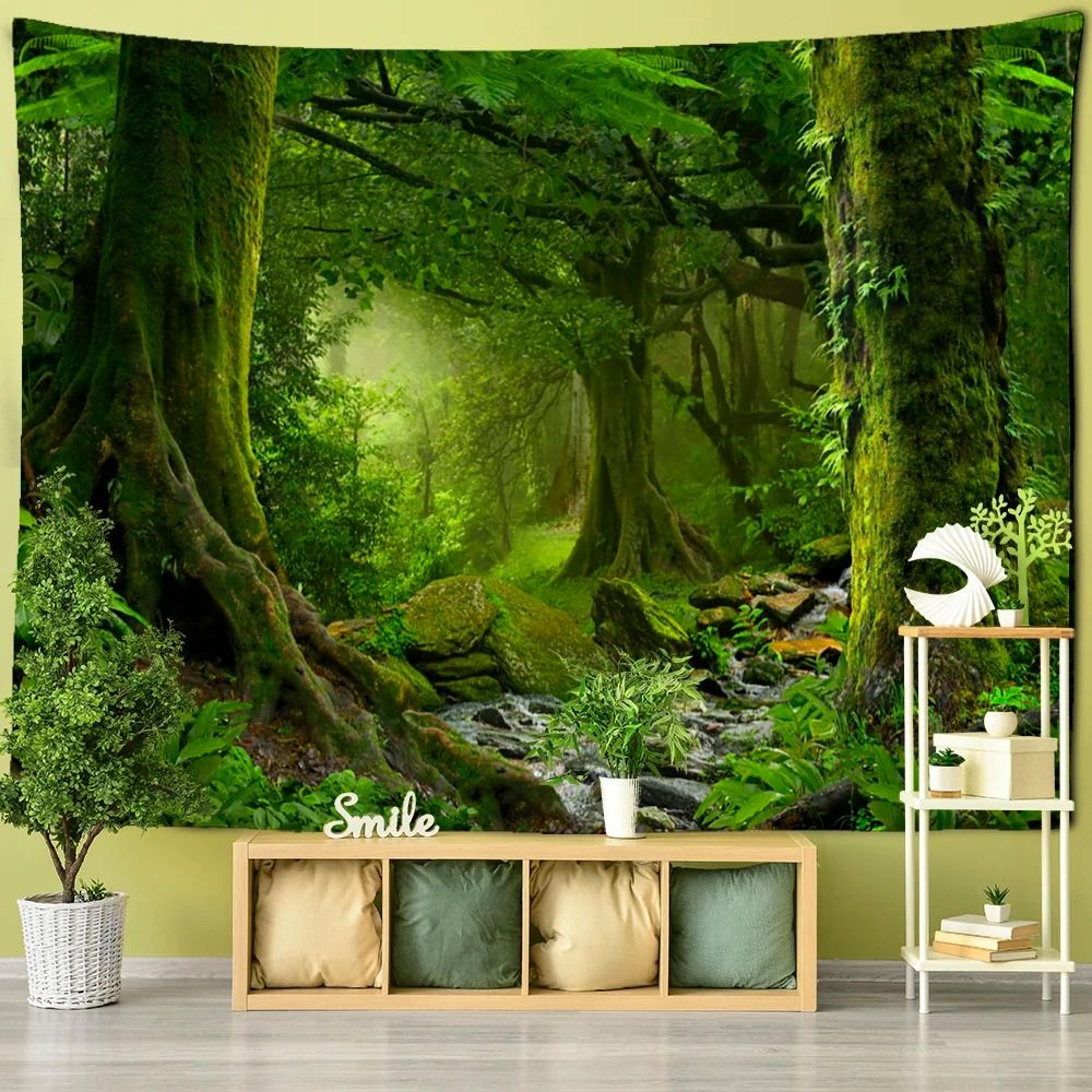 Towering Forest Forest Tapestry  Misty Nature Scenery Wall Hanging  Bohemian Witchcraft Style Home  14