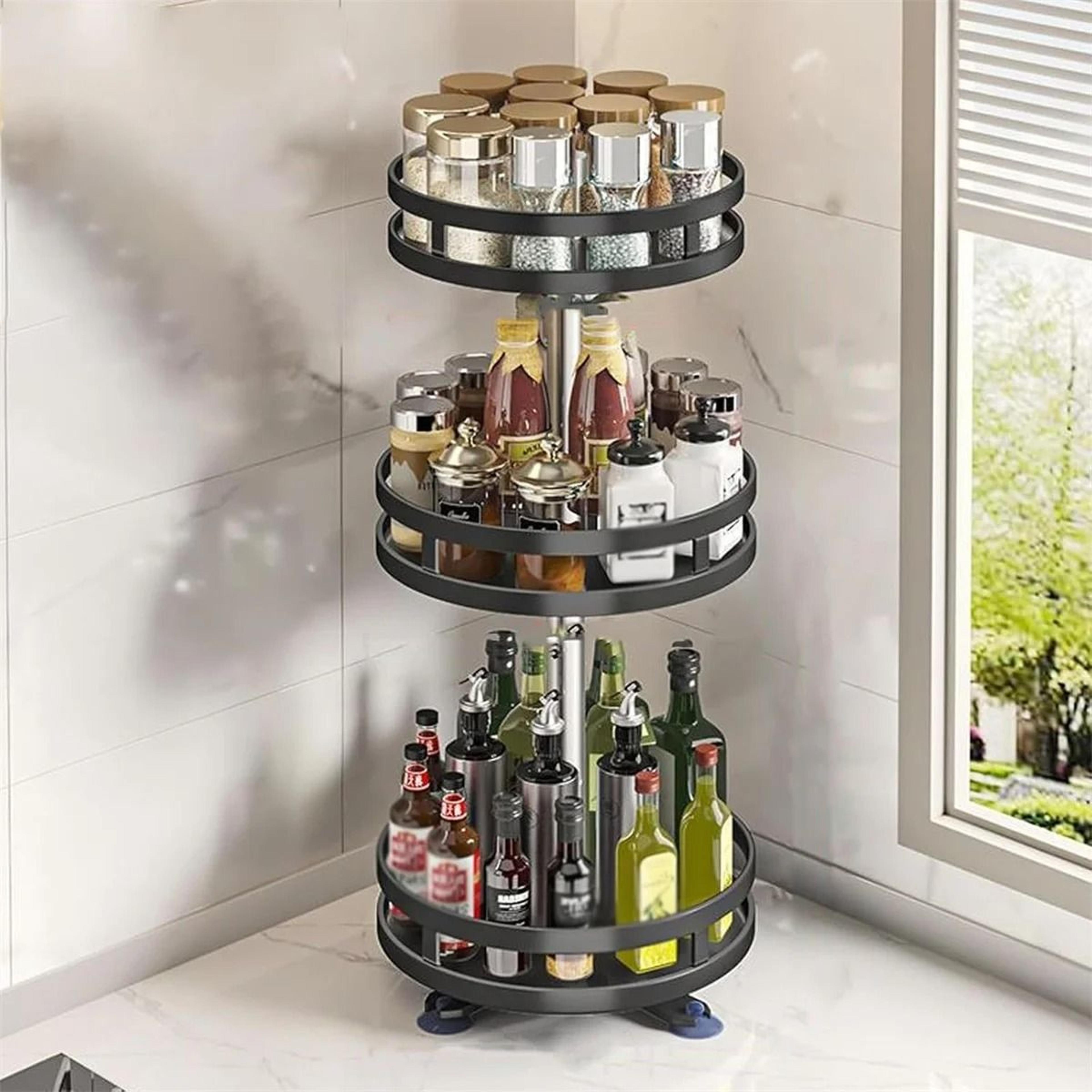 Rotatable Kitchen Spice Rack  360 Degree Turntable Organizer  MultiFunctional Storage For Cabinets  7