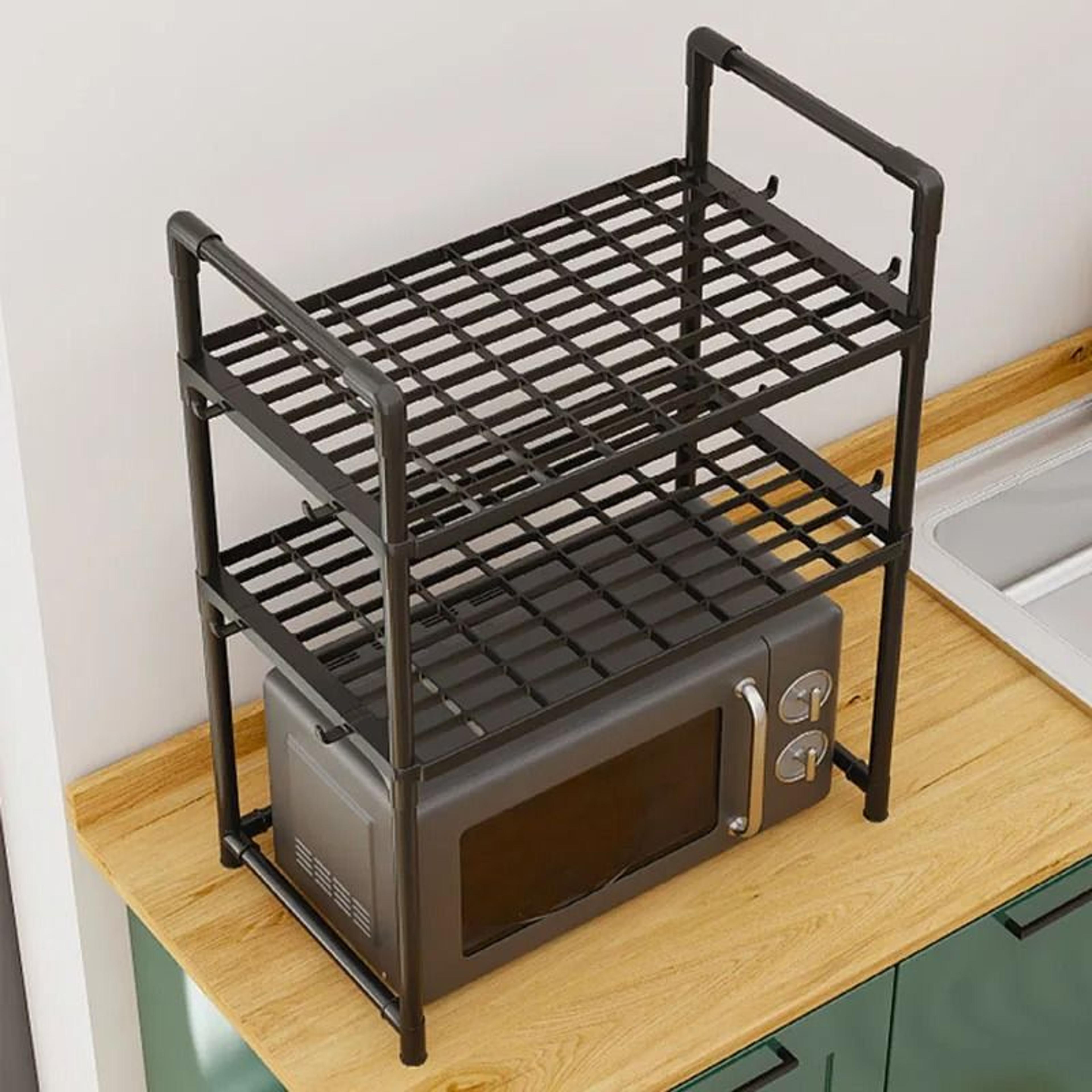MultiPurpose Kitchen Microwave Rack  Thickened Adjustable Countertop Shelf  Oven Organizer With Hoo 4