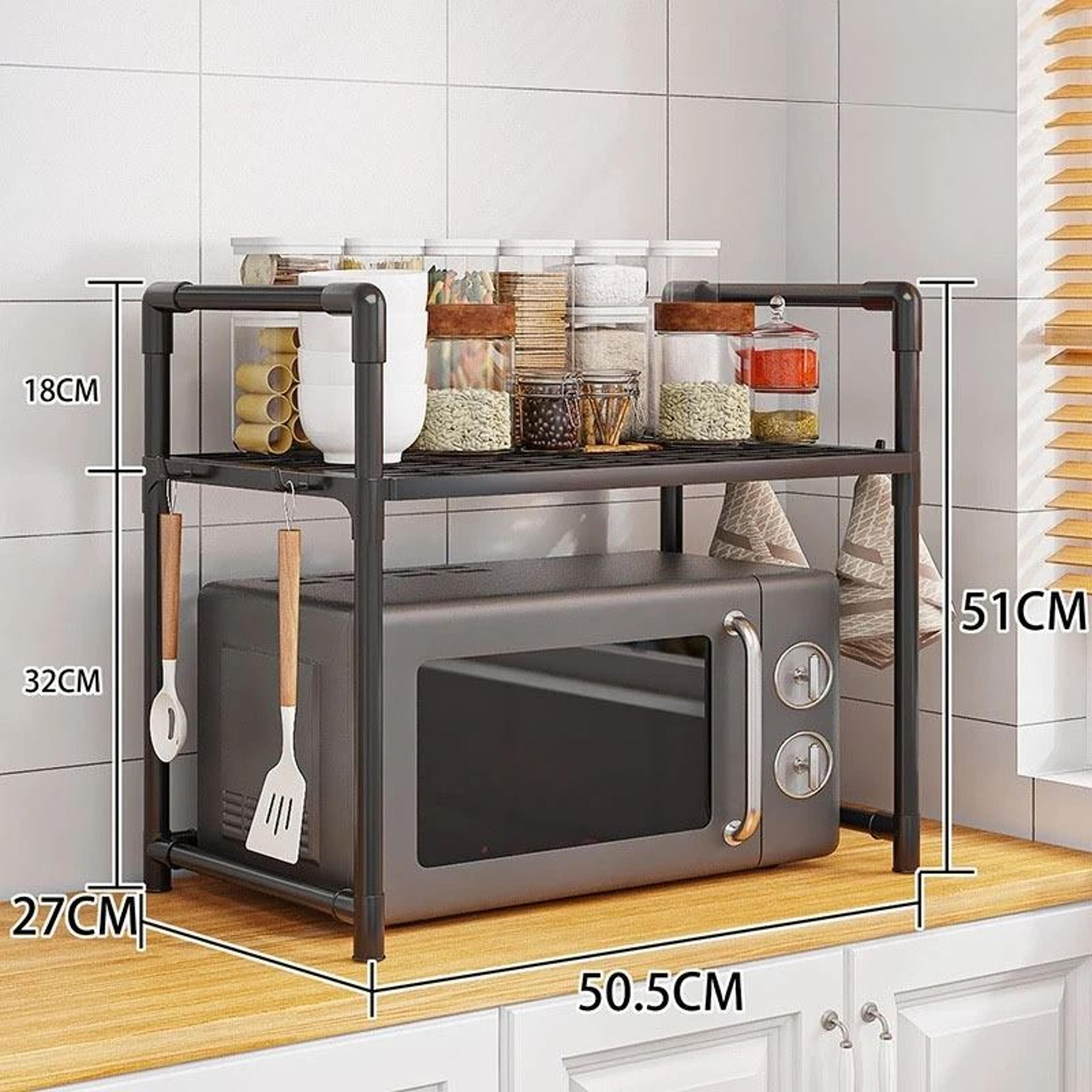 MultiPurpose Kitchen Microwave Rack  Thickened Adjustable Countertop Shelf  Oven Organizer With Hoo 6