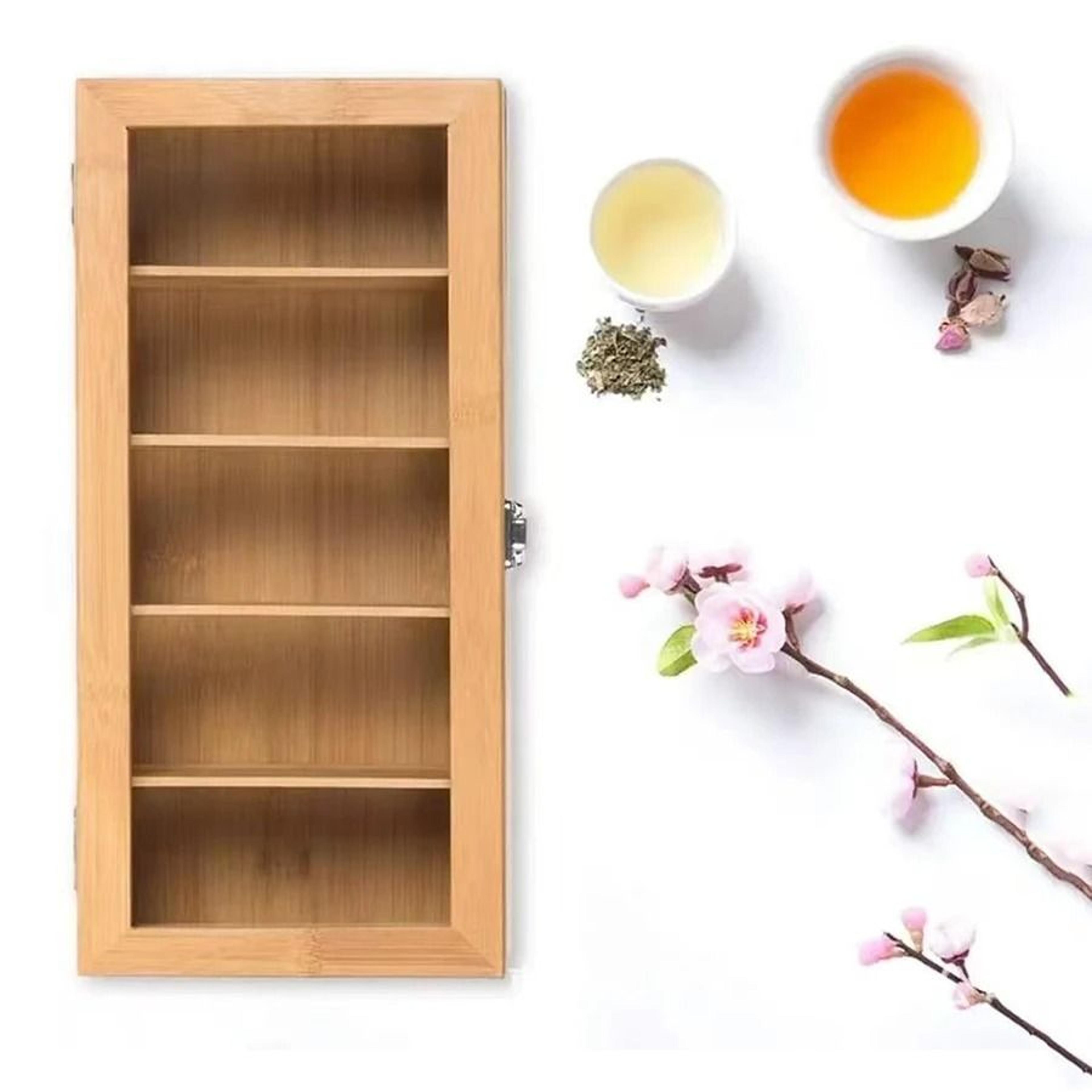Bamboo Tea Bag Storage Box  5Compartment Portable Tea Holder  Multipurpose Organizer For Home  Offi 2