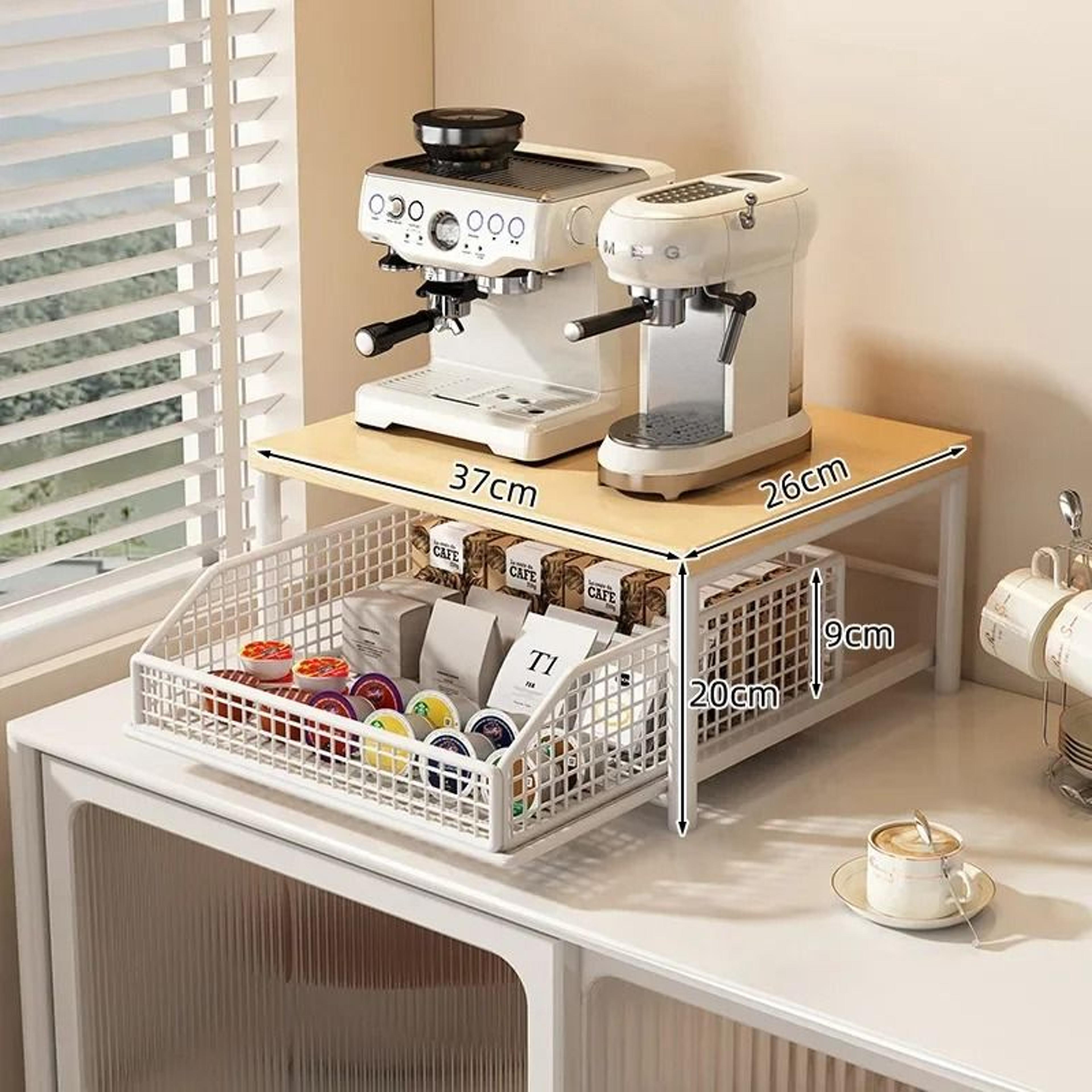 Modern Wood  Metal Microwave Rack  Sturdy Countertop Storage Shelf  SpaceSaving Kitchen Organizer 8