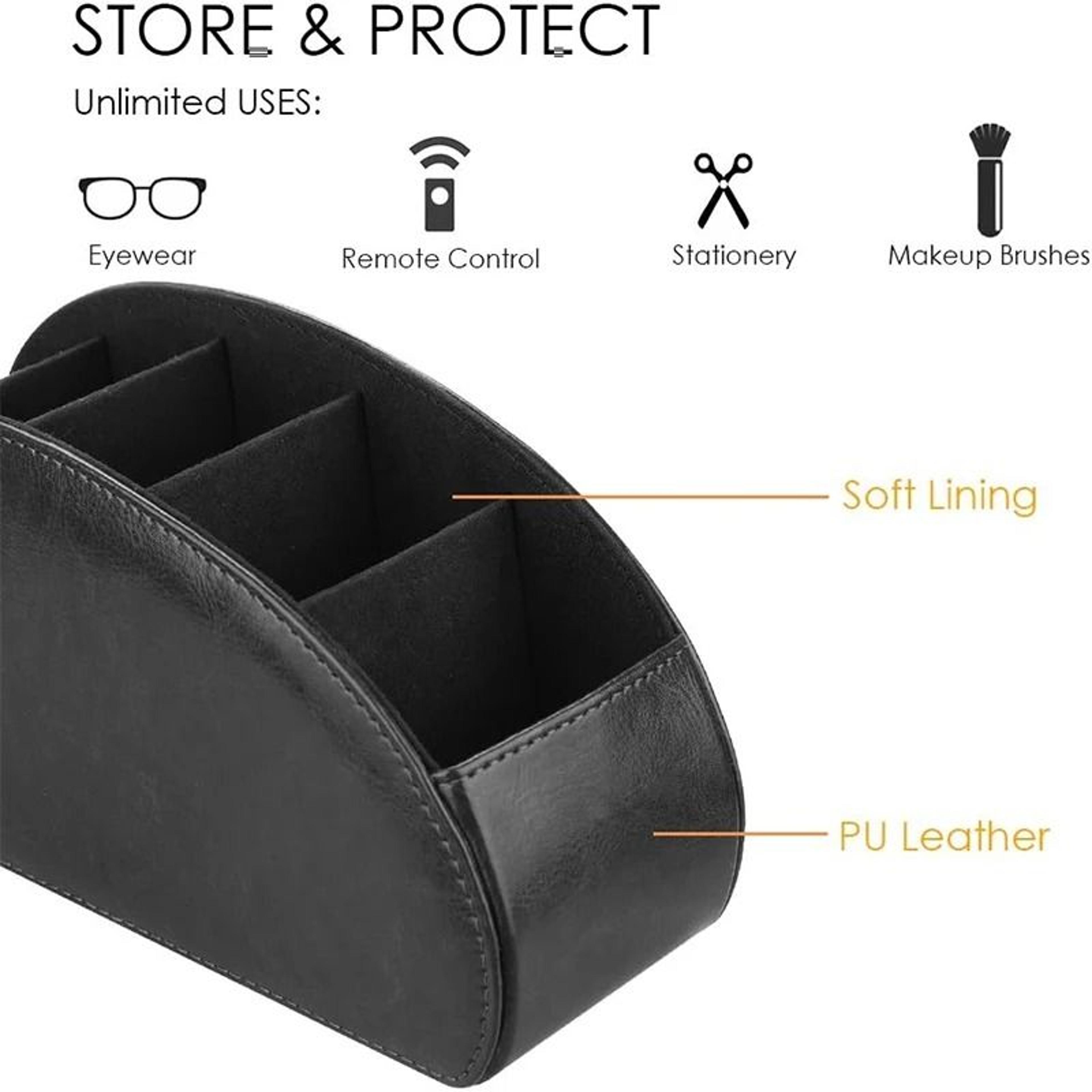 PU Leather Remote Control Holder  5Compartment TV Caddy  Desktop Organizer  Luxury Faux Leather Med 2