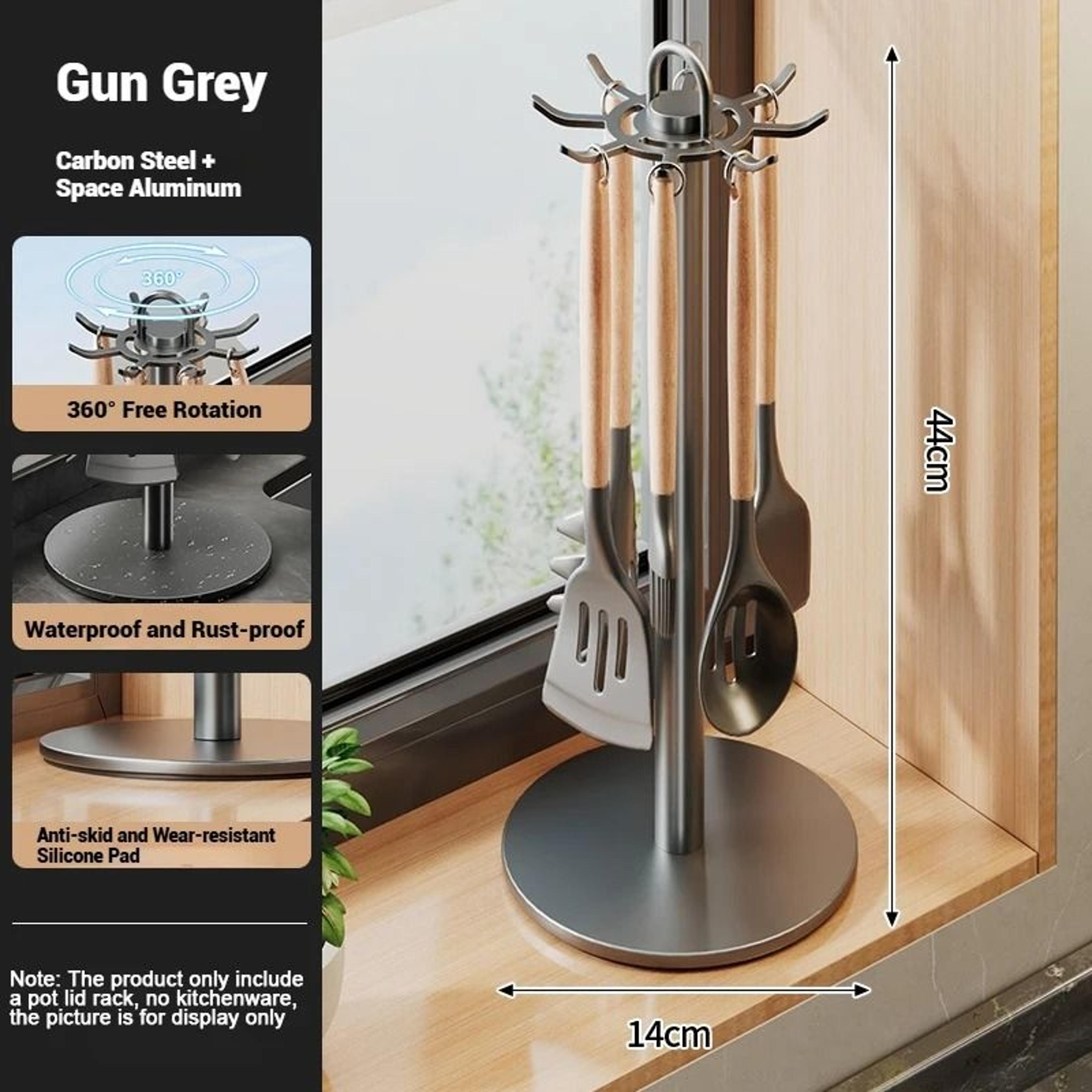 Rotating Kitchen Utensil Stand  8Hook Storage Hanger For Countertop Organization 8