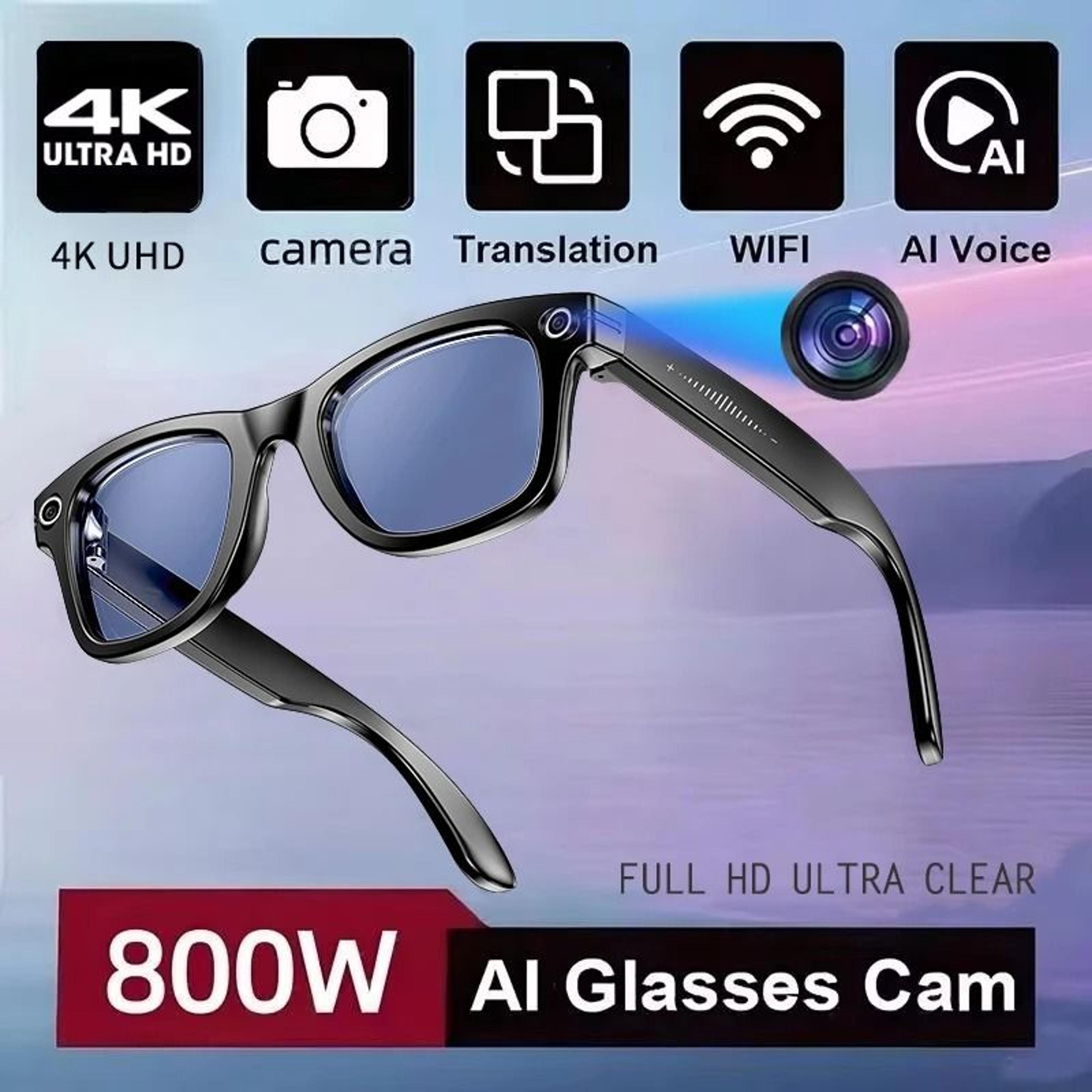 Smart AI Camera Glasses  800W HD Video Recording  Translation Sunglasses Waterproof Smart Glasses W 8