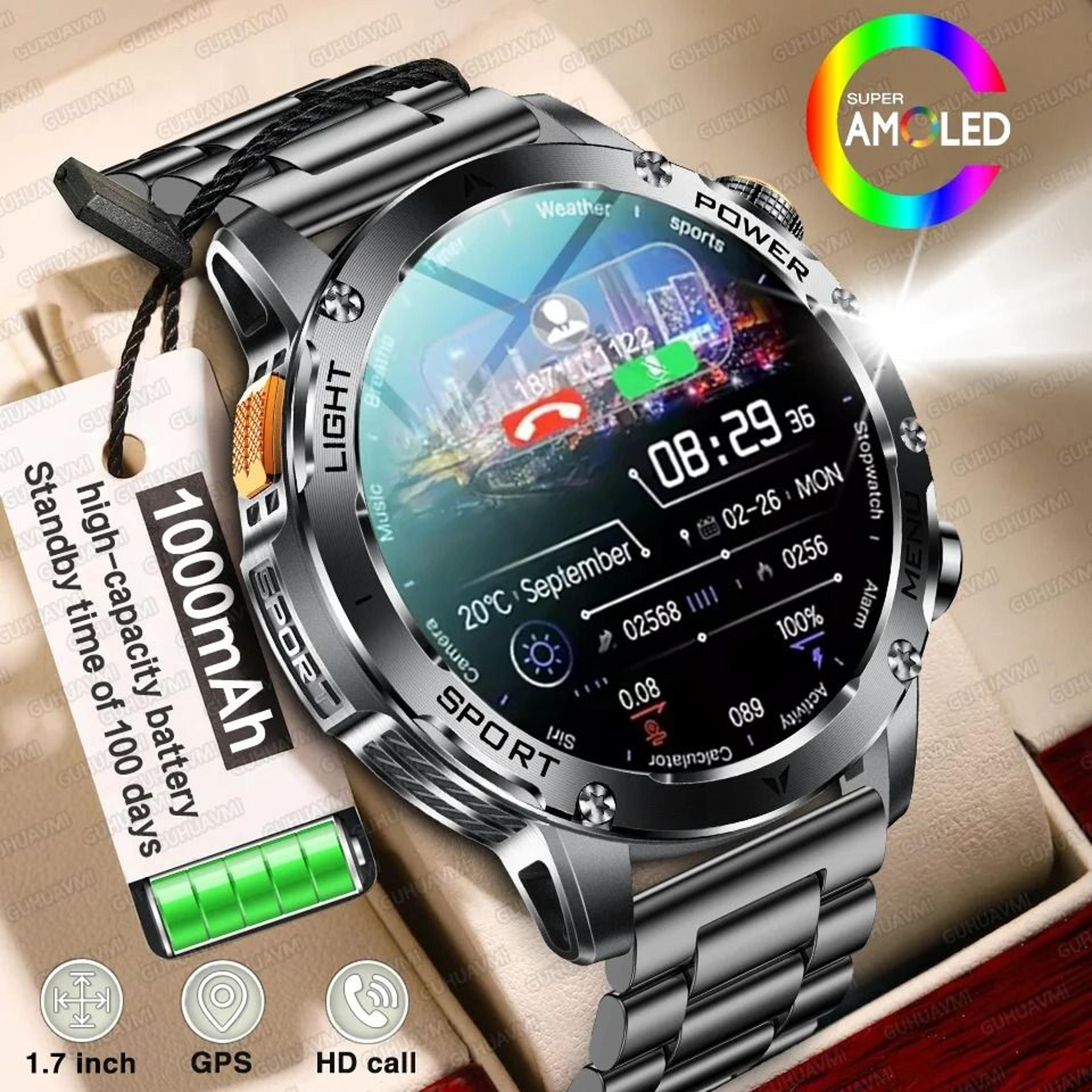 1.7-inch amoled smart watch – 1000mah battery & gps – pro bluetooth call & nfc men's fitness tracker