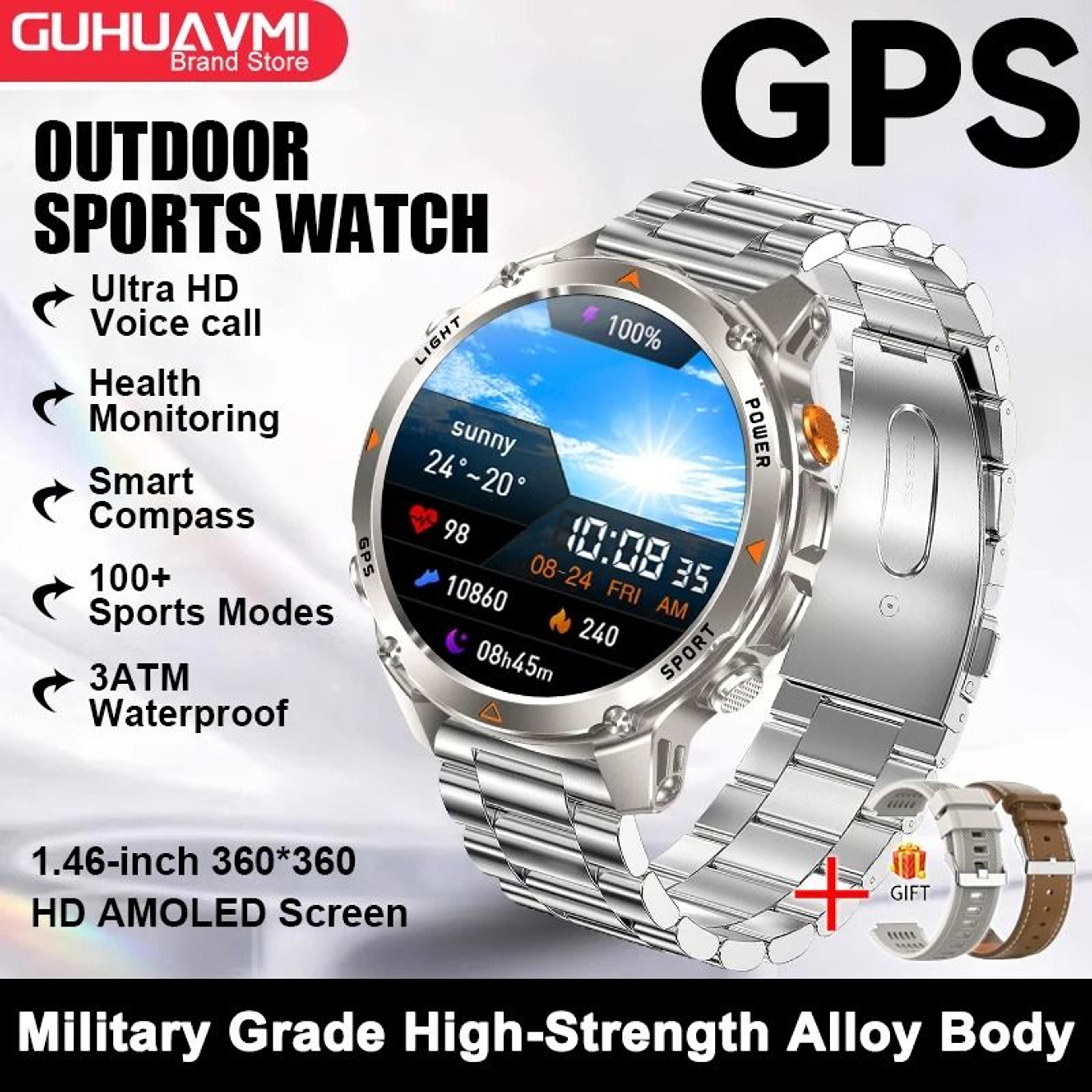GPS Map Navigation Smart Watch  AMOLED Screen 3ATM Waterproof  Compass  Pro Mens  Womens NFC BT Cal 20