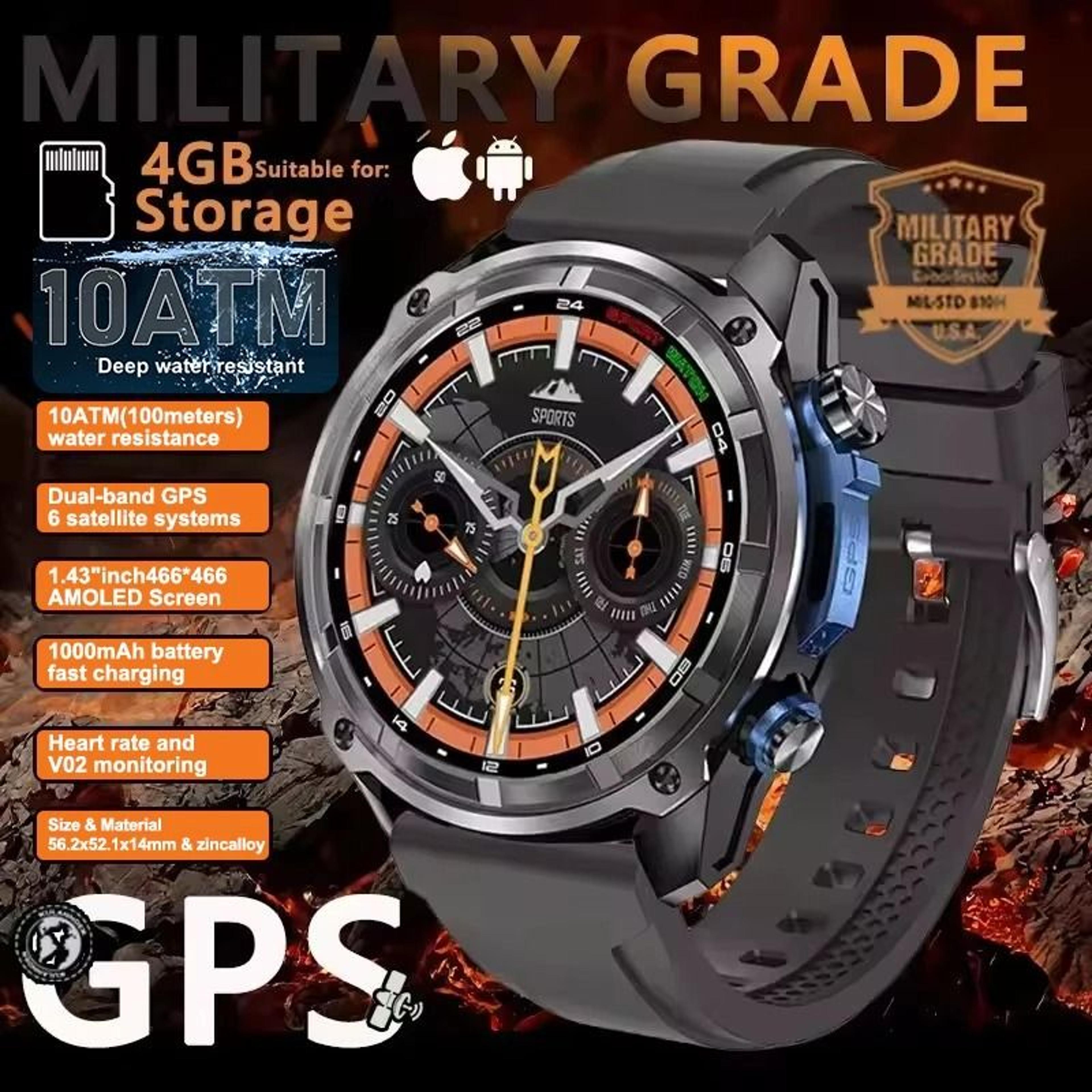 TRex 3 Pro GPS Smart Watch  1000mAh Battery 4GB Offline Maps  10ATM  Military Grade Outdoor Sport W 8