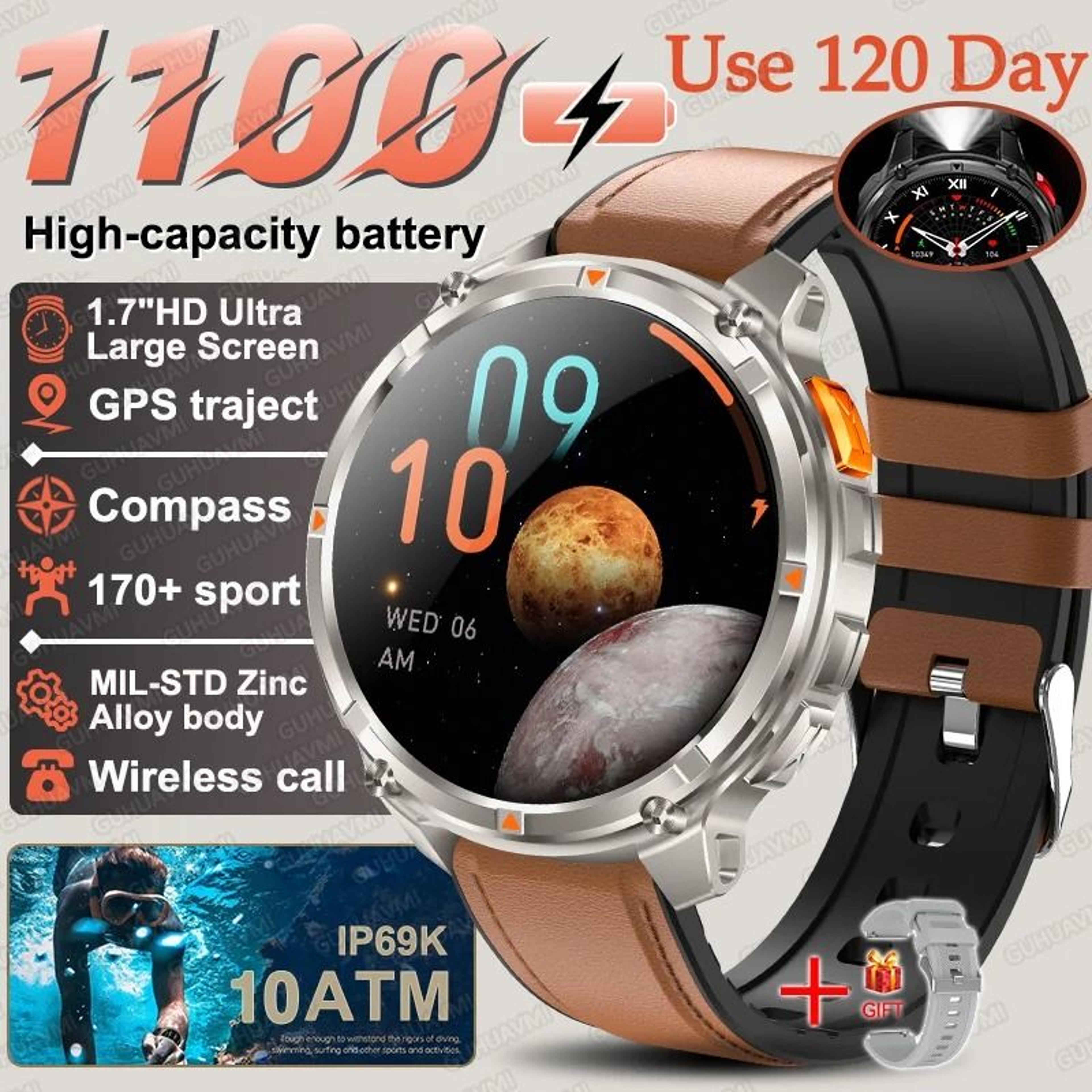 TRex 3 Pro Military Smart Watch  1100mAh ExtraLarge Battery  GPS  Rugged Compass Sport  Swim SmartW 15