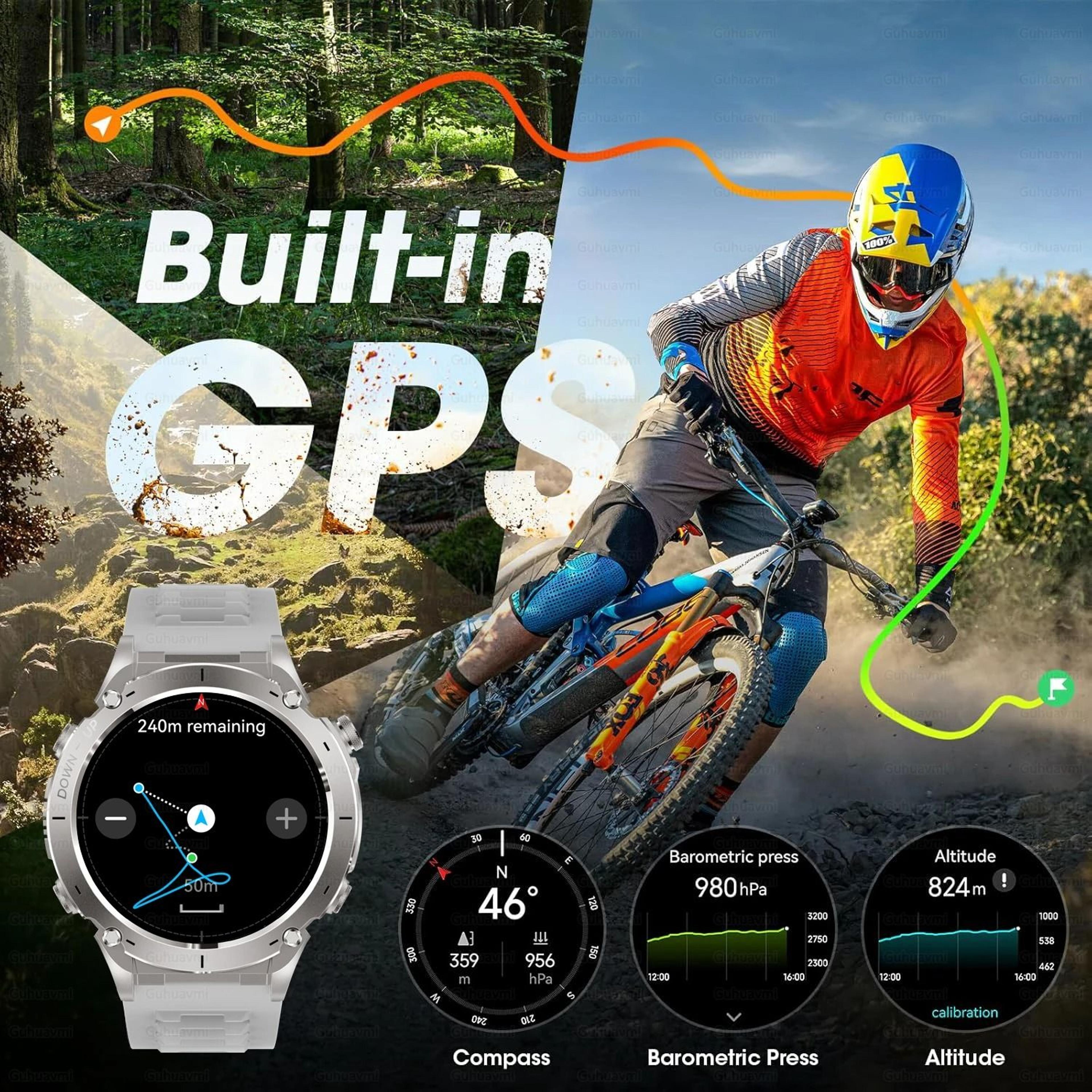 stratos 4 gps tactical smart watch – 1.43" amoled hd display & compass – pro barometric altimeter & flashlight smartwatc