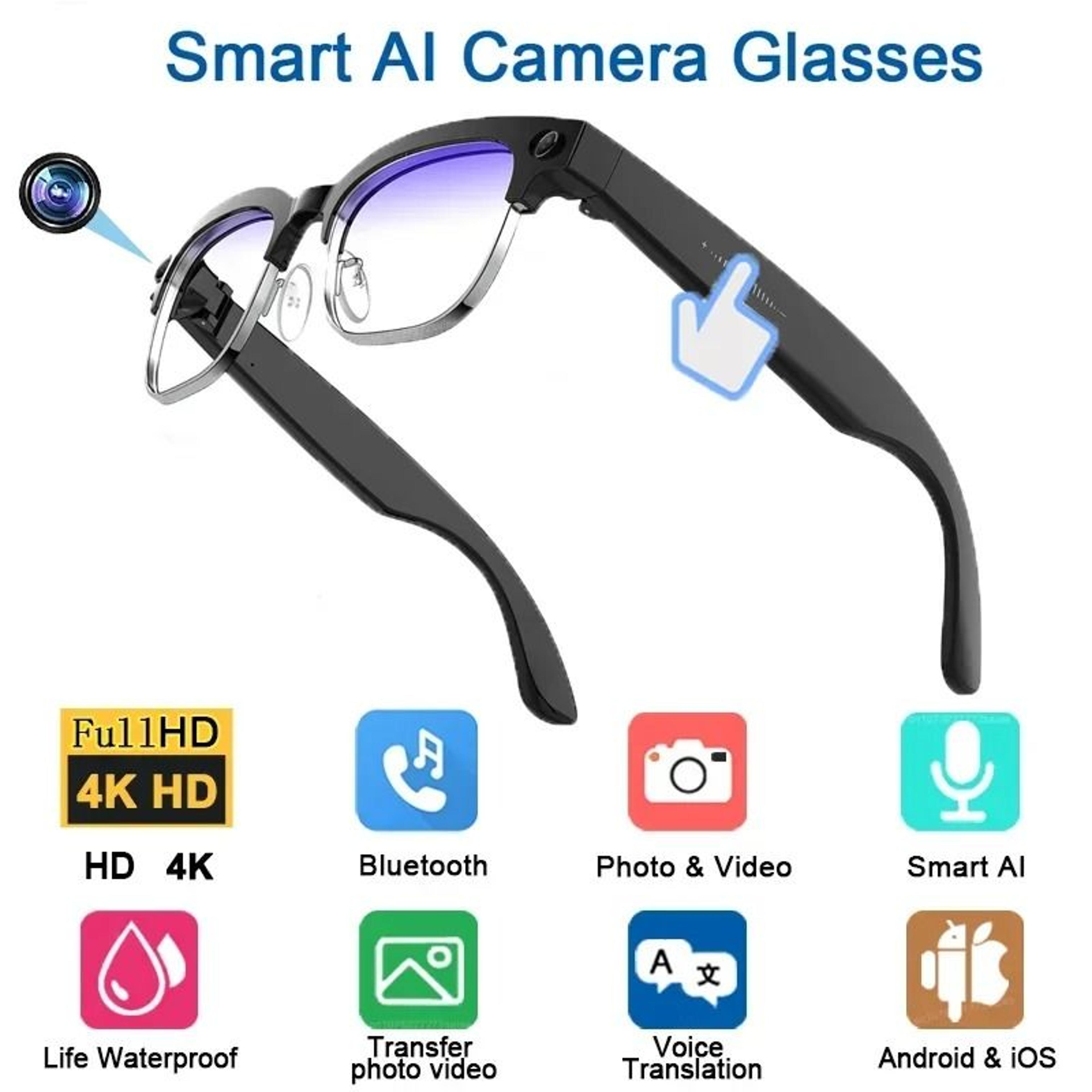 RealTime Translation AI Glasses  800W 4K HD Video Recording  Photo Recognition  Pro Bluetooth Call  9