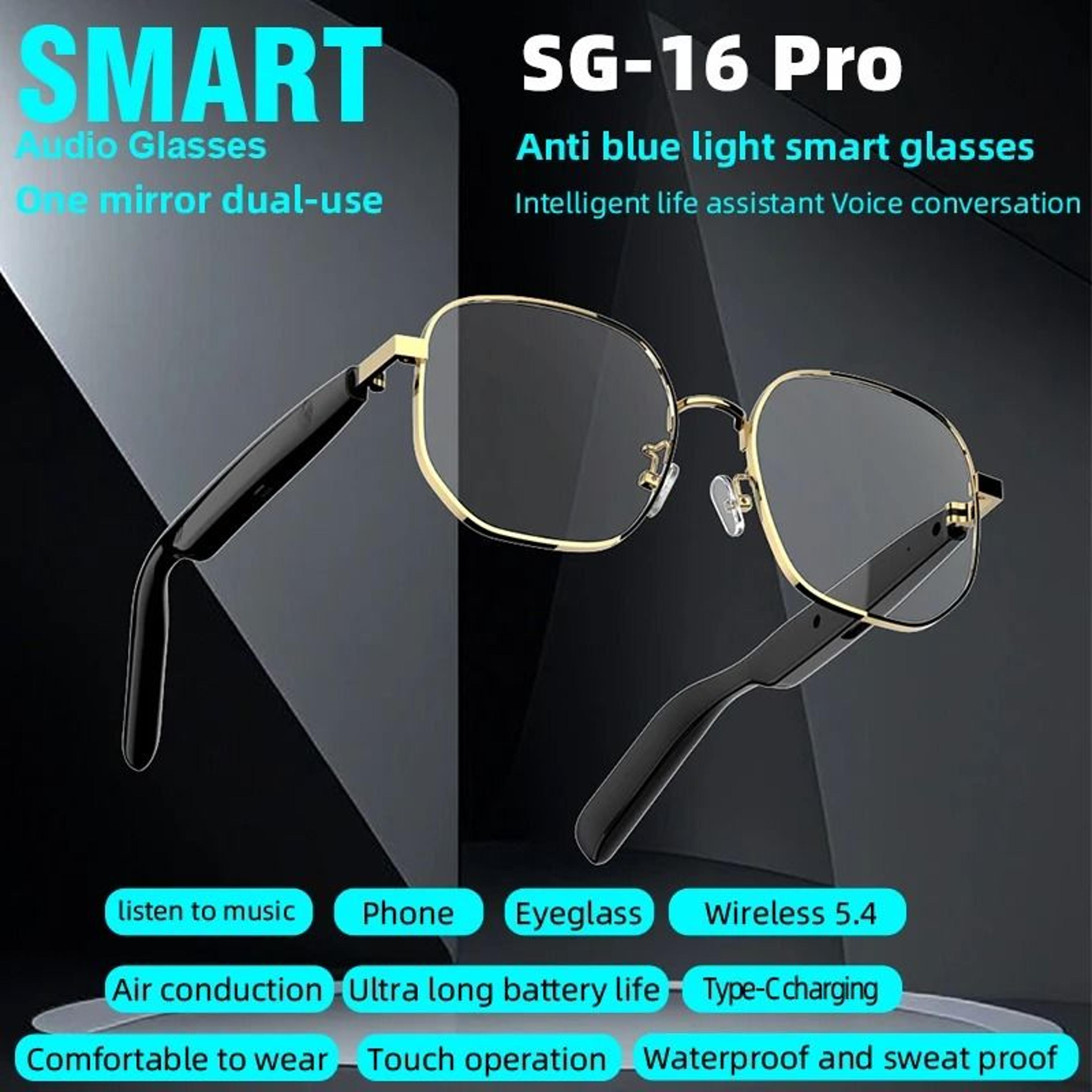Smart Audio Eyewear SG16 Pro  Bluetooth 54  AntiBlue Light  Immersive 3D Stereo GoldFrame Sunglasse 6