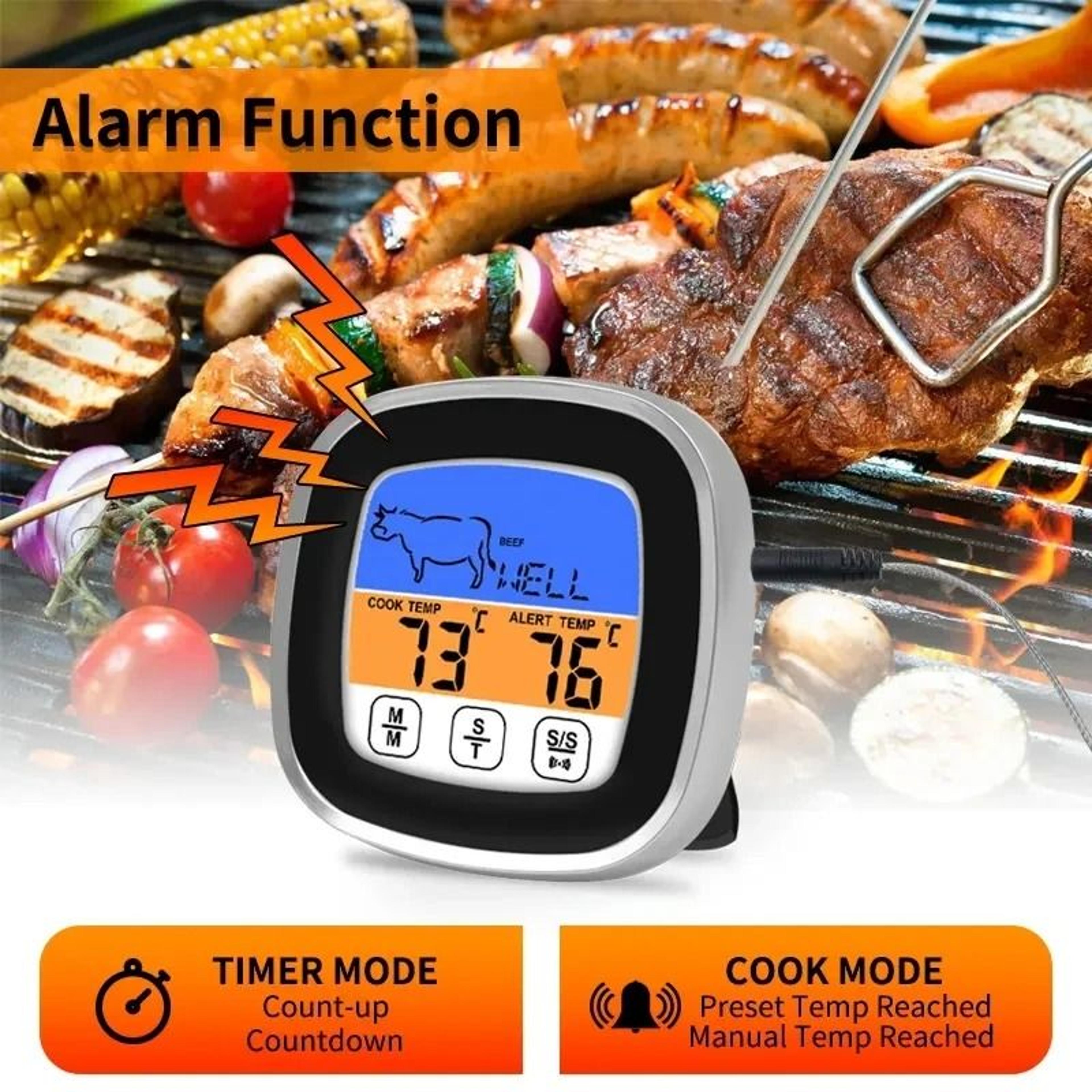 Smart Touchscreen Meat Thermometer  Digital LCD Display  Programmable Timer  Precision Probe For Gr 1