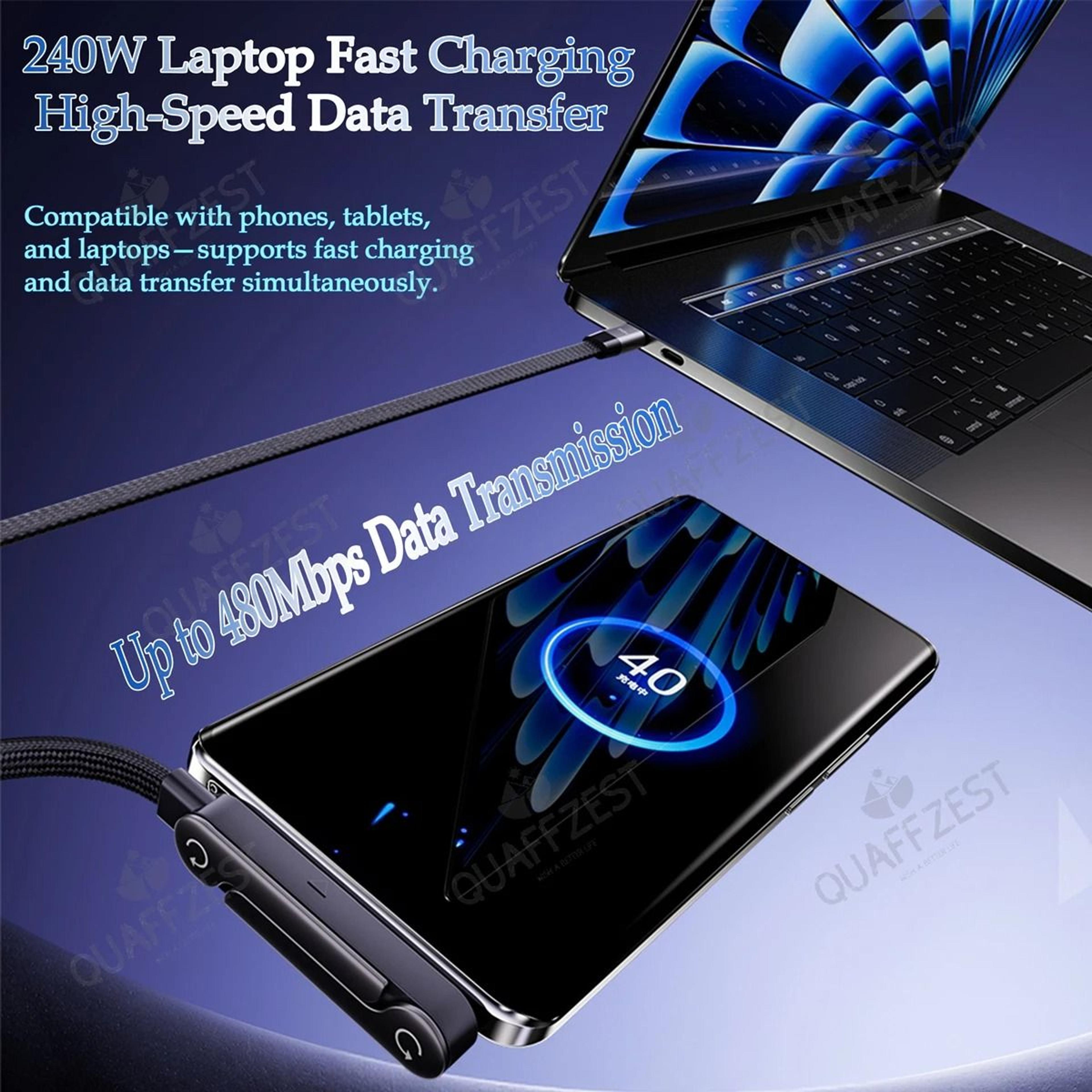 240W PD Foldable Phone Holder Cable  5 Ft Fast Charging  Data Sync  HighYield Desktop Interaction H 2
