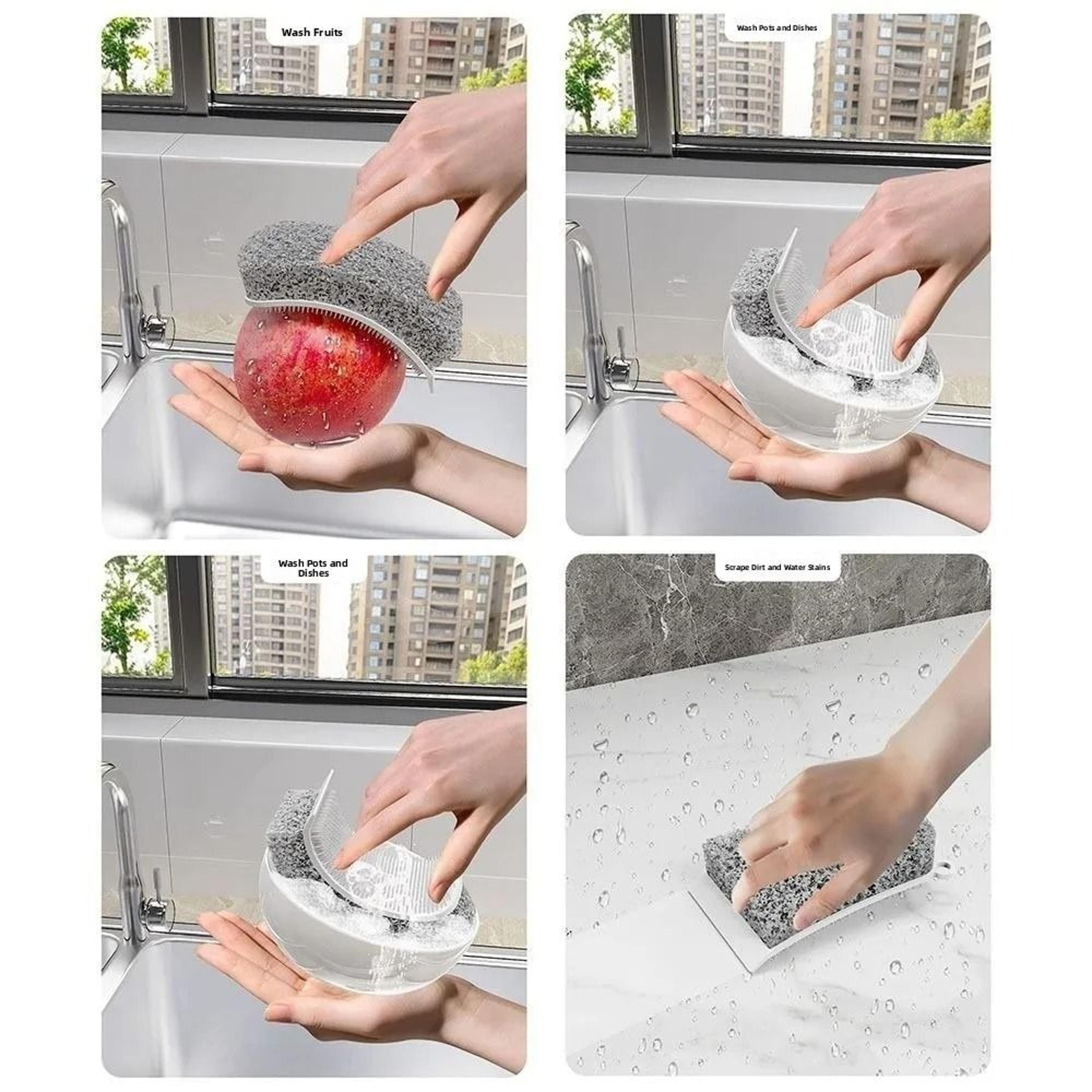 3in1 Silicone Sponge Brush  MultiSurface Pot Wiper  Scraper  HighYield Kitchen Sanitation Interacti 4