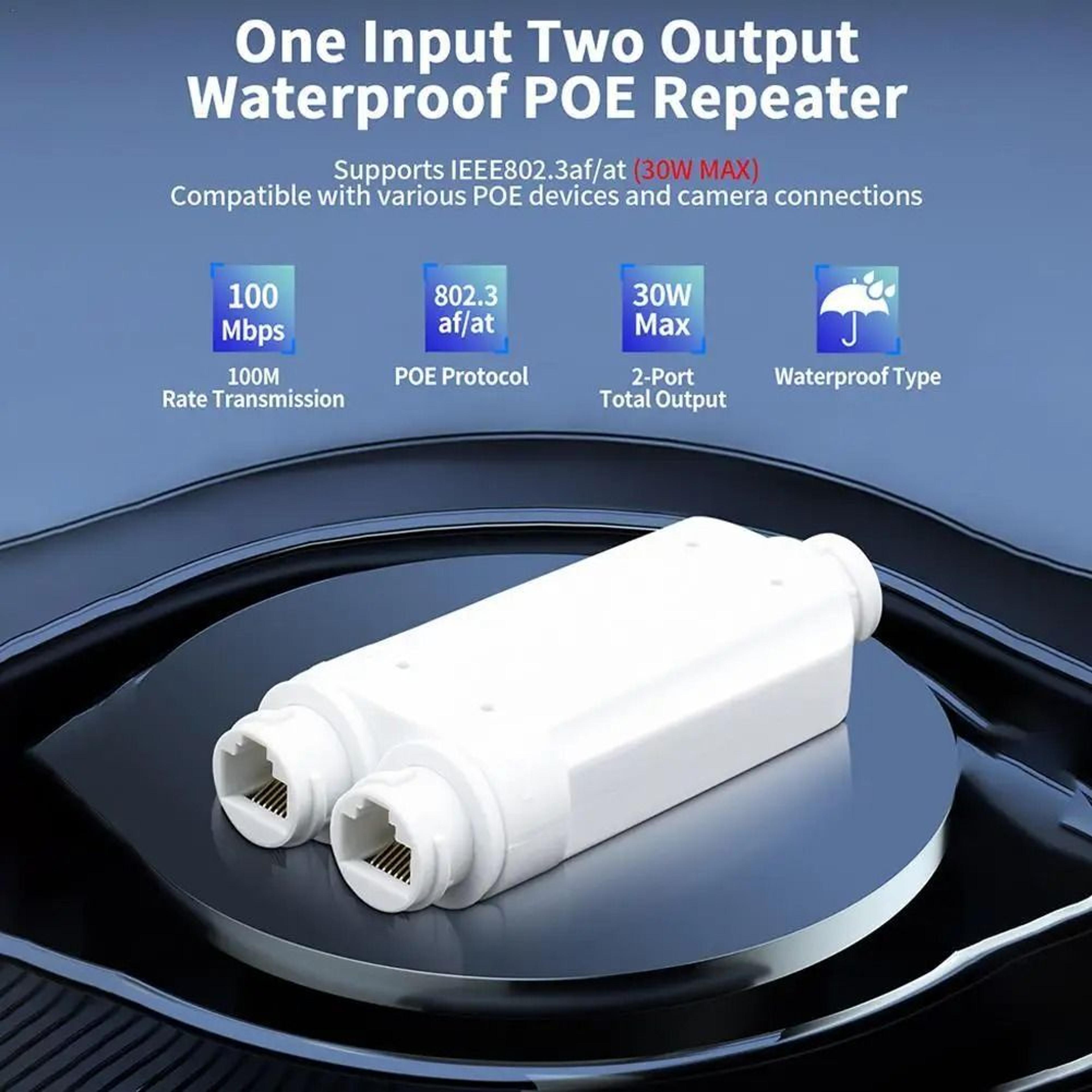 outdoor waterproof poe repeater – ip66 1 to 2 port extender – high-yield network interaction hub