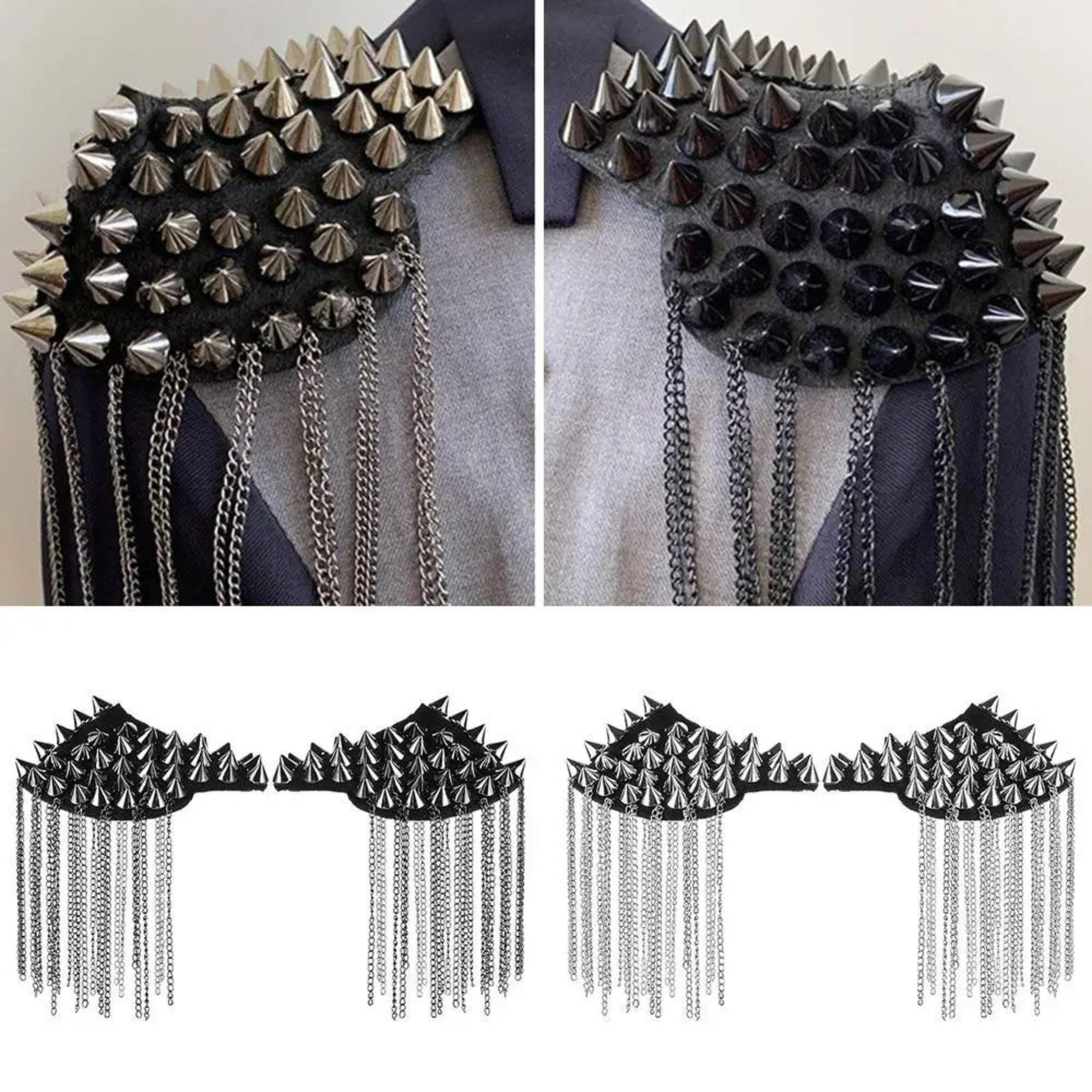 punk chain tassel epaulets – rivet shoulder pad brooches – high-yield style interaction hub