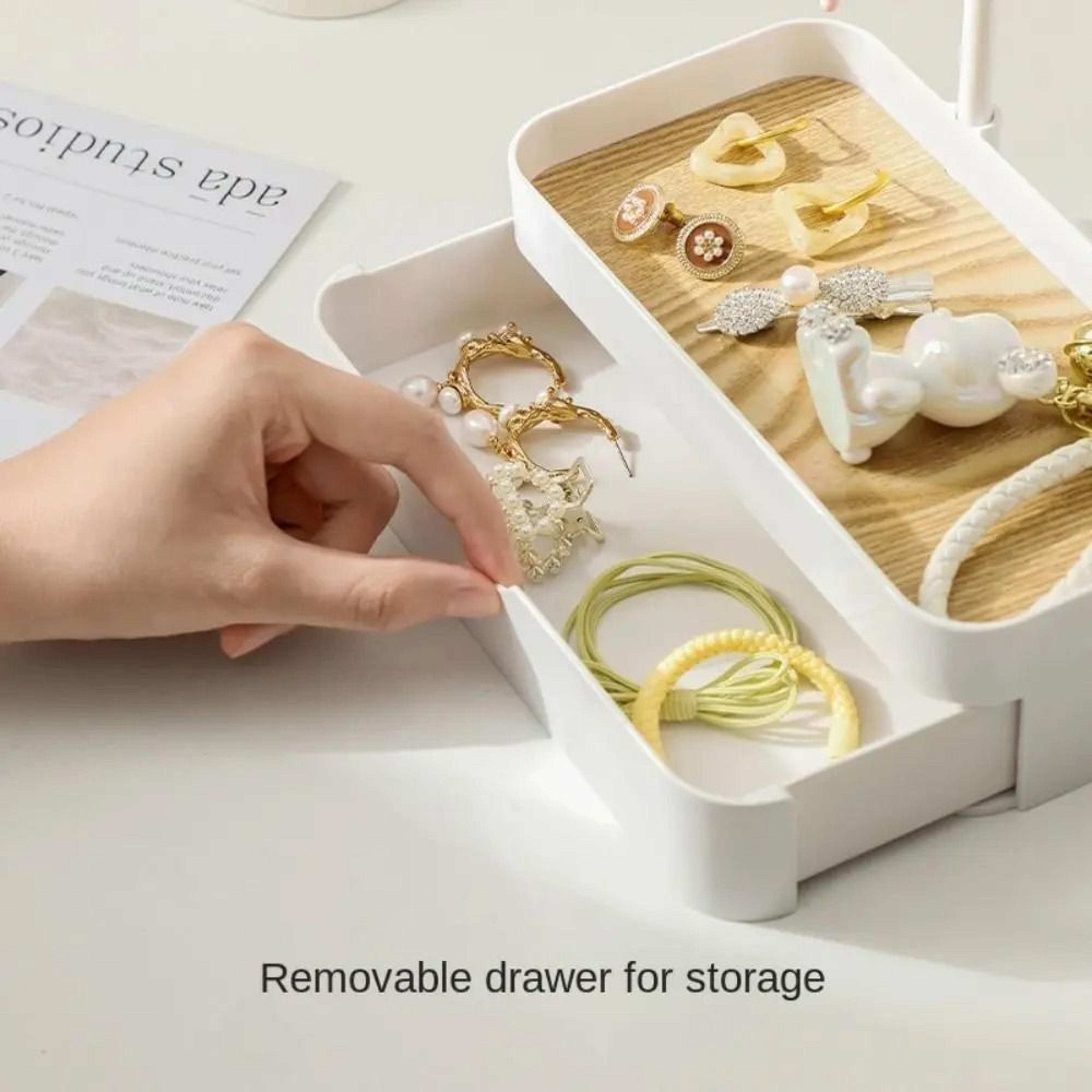 Jewelry Display Rack With Storage Box  Integrated Accessory Hub  HighYield Organization Interaction 1