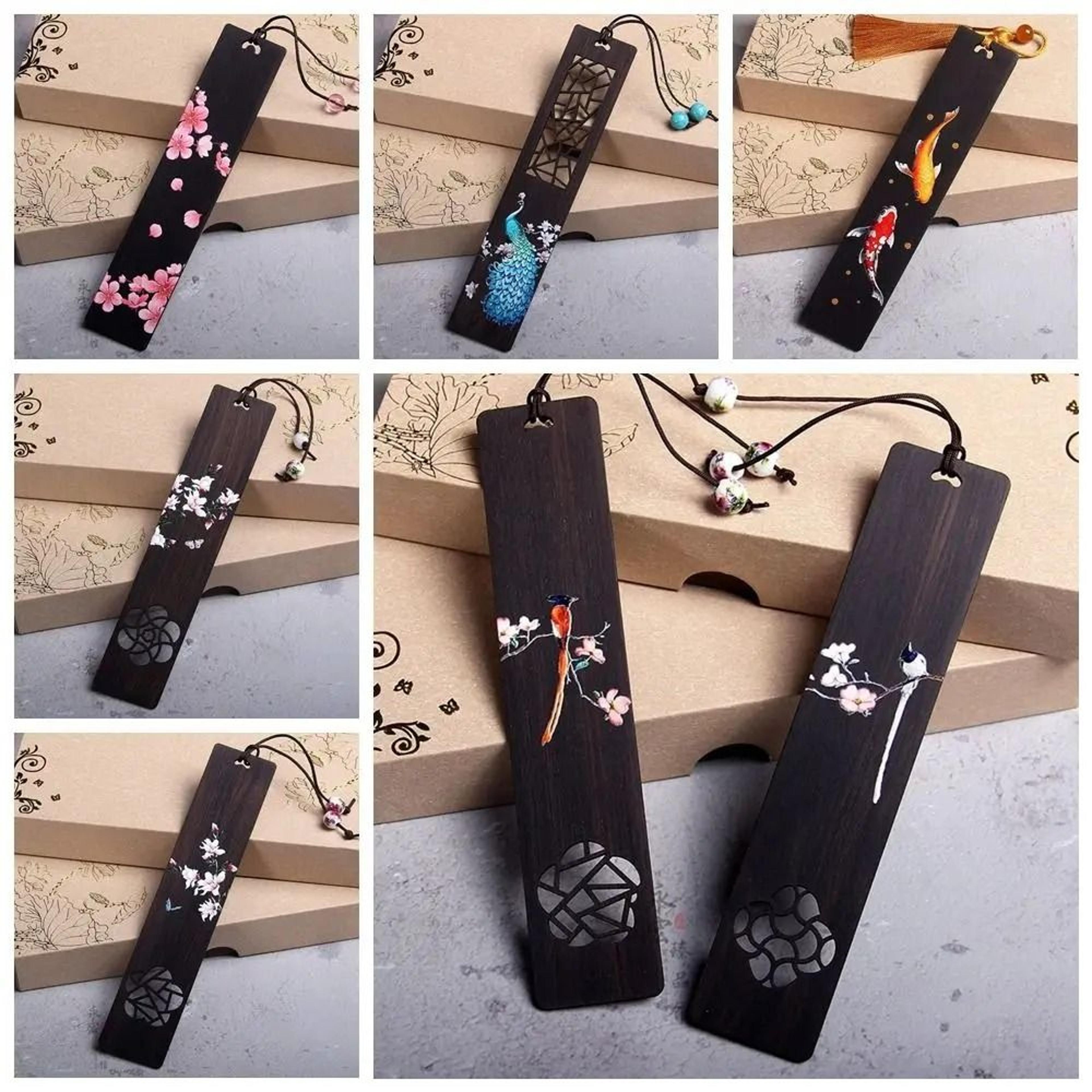 retro ebony wooden bookmark – hand-painted chinese carving – high-yield literary interaction hub