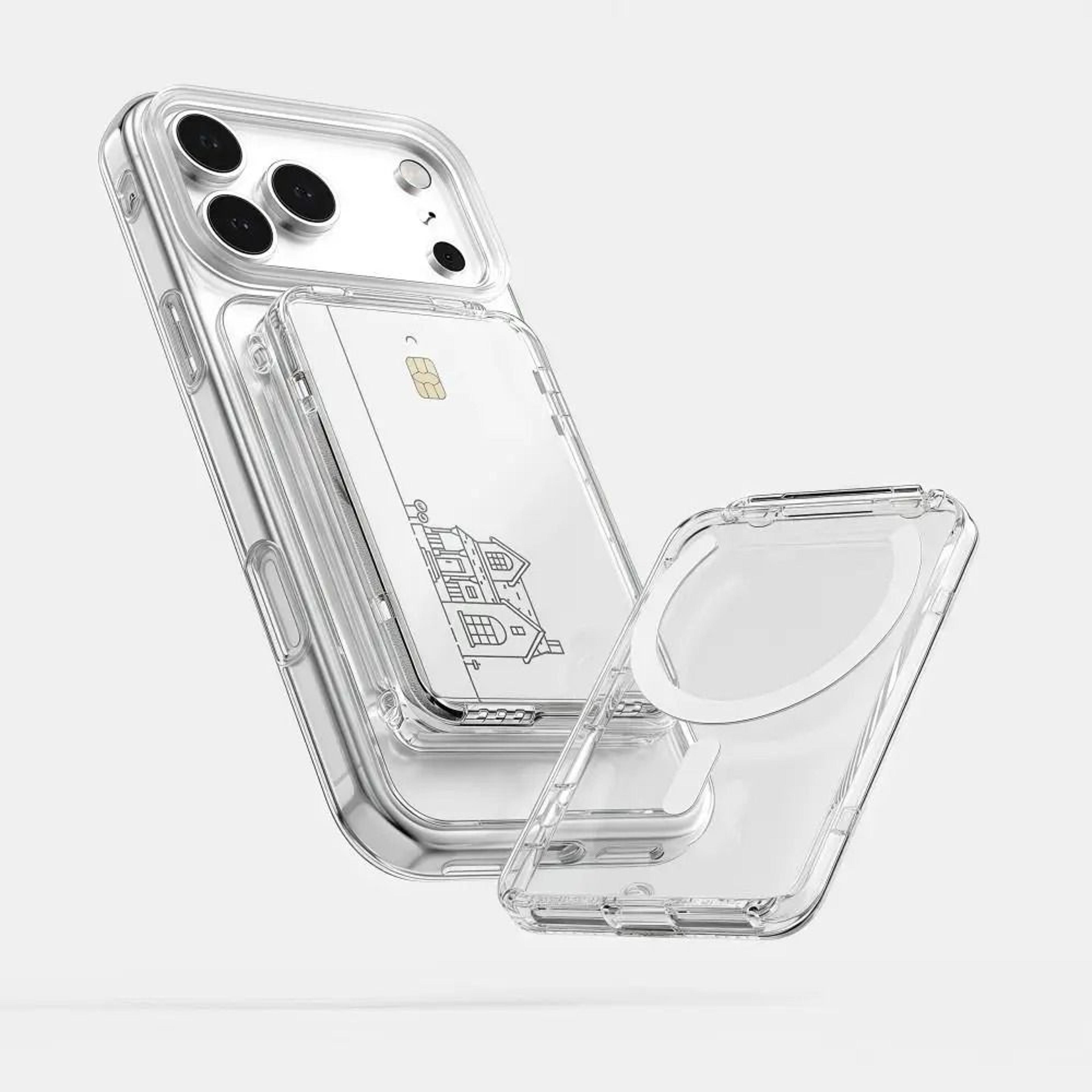 transparent magsafe card sleeve – magnetic stand with 2 card slots – high-yield mobile interaction hub