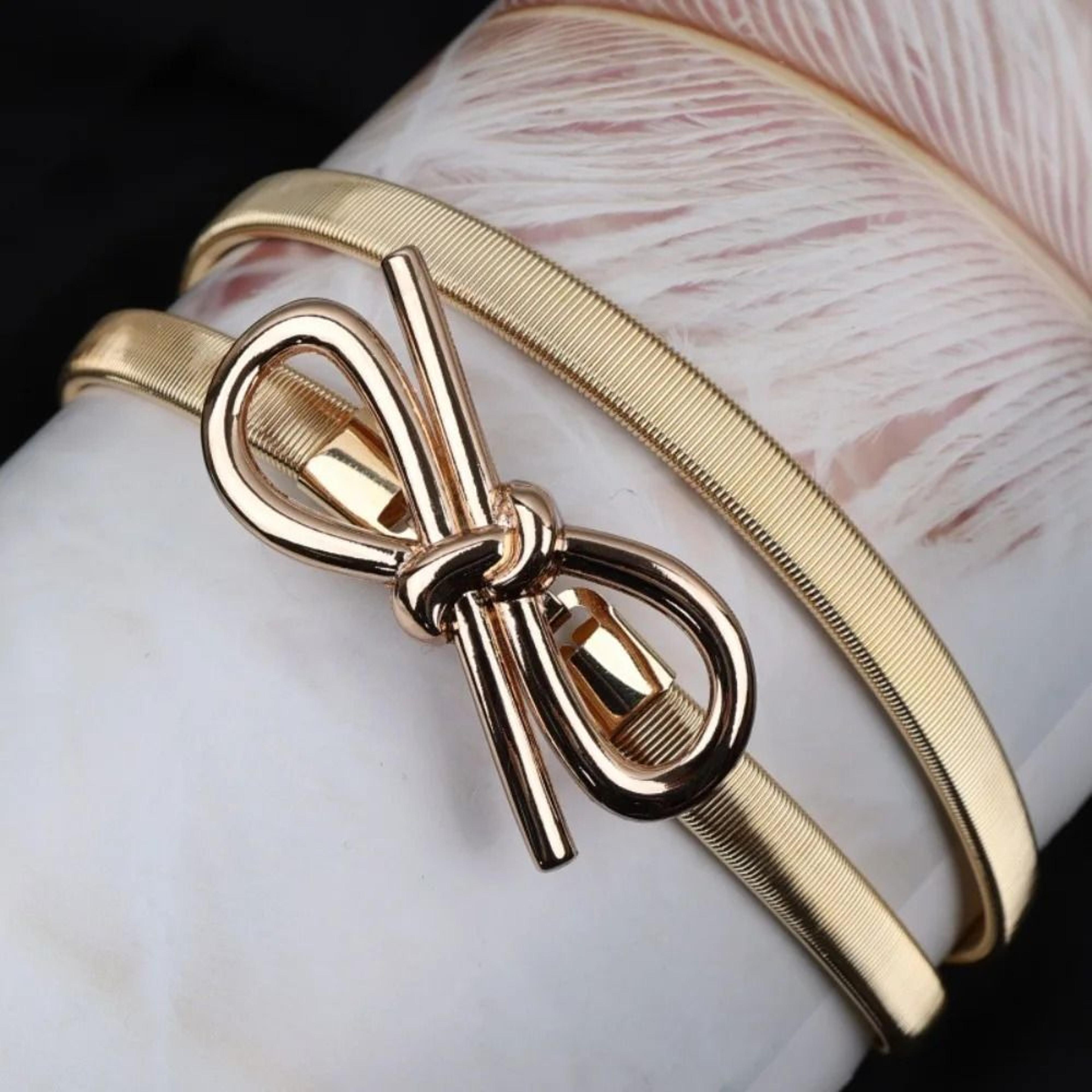 Elastic Gold Chain Belt  Leaf Motif Metallic Waistband  HighYield Sartorial Interaction Hub 10
