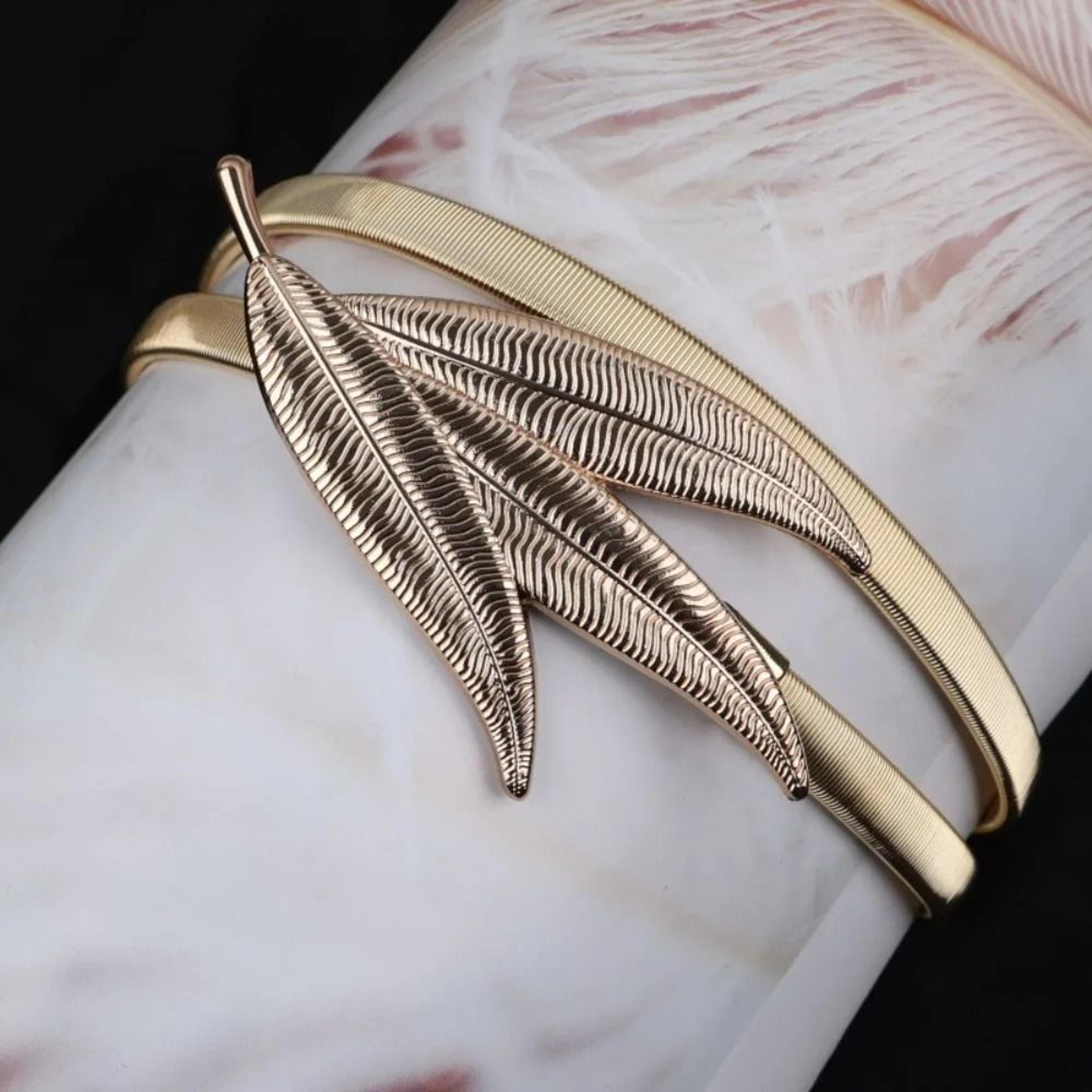 Elastic Gold Chain Belt  Leaf Motif Metallic Waistband  HighYield Sartorial Interaction Hub 12