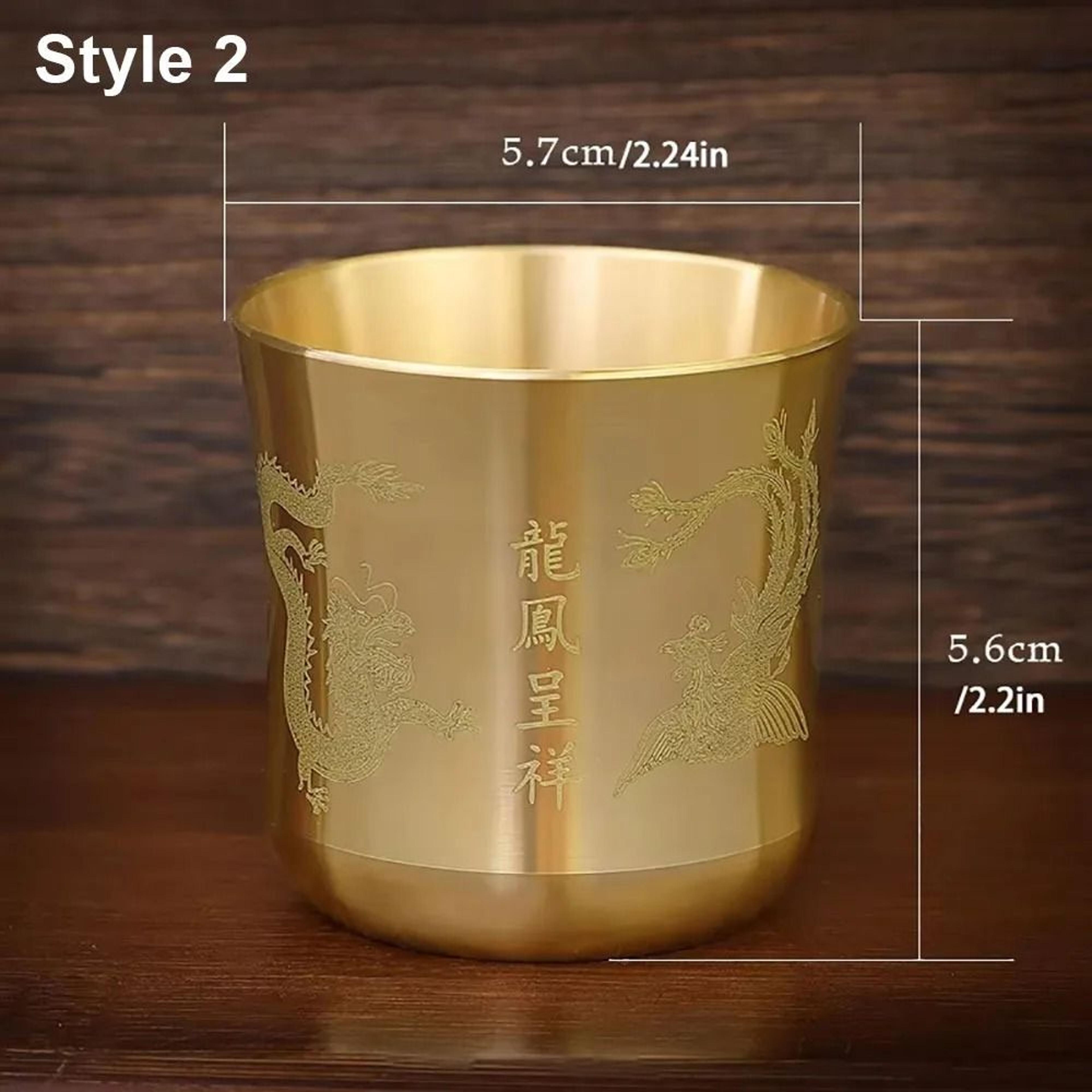 Wealth Attracting Brass Tea Cup  24 In Polished Baifu Cornucopia  HighYield Prosperity Interaction  7