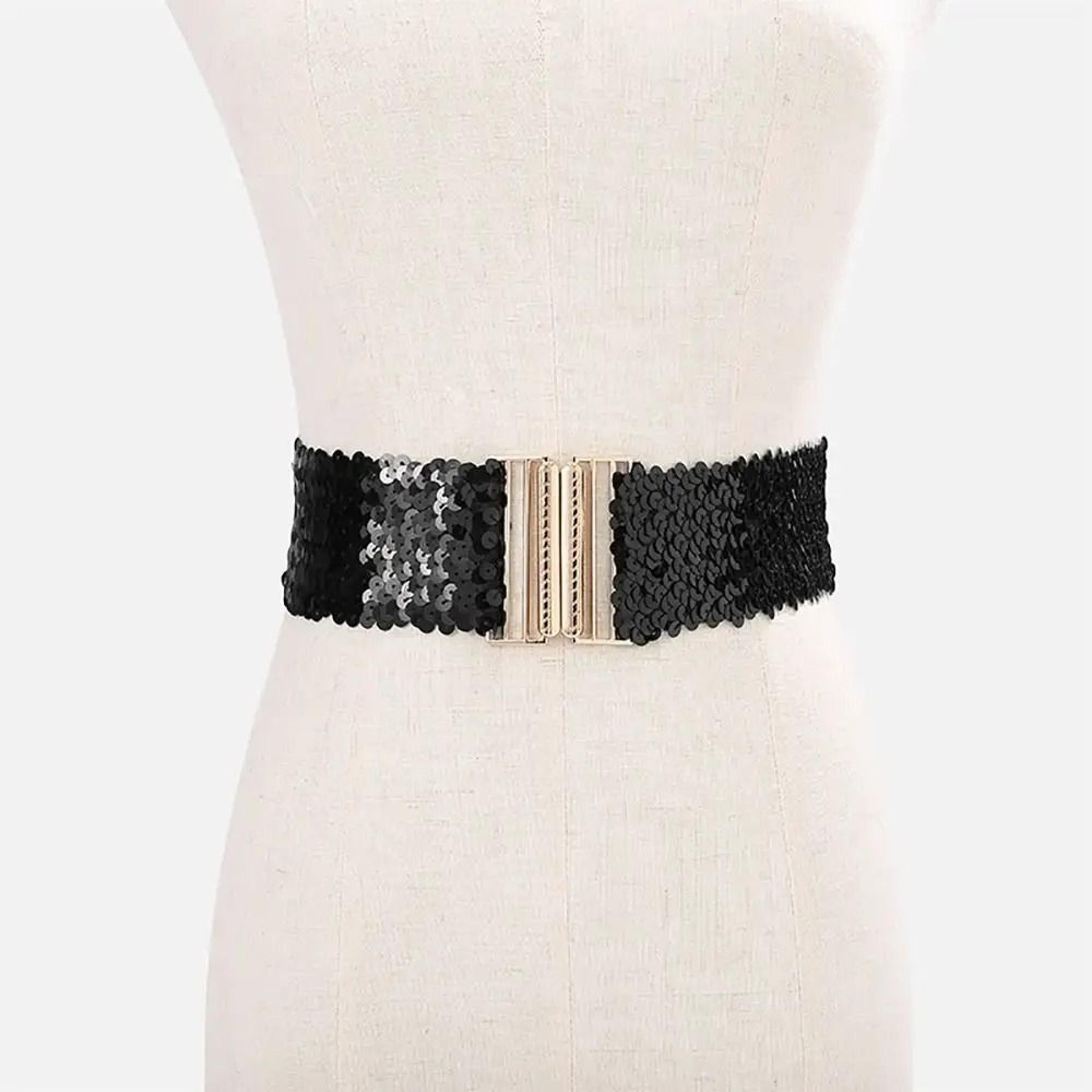 Elastic Sequin Stretch Belt  236 In Gold Buckle Waistband  HighYield Sartorial Interaction Hub 1