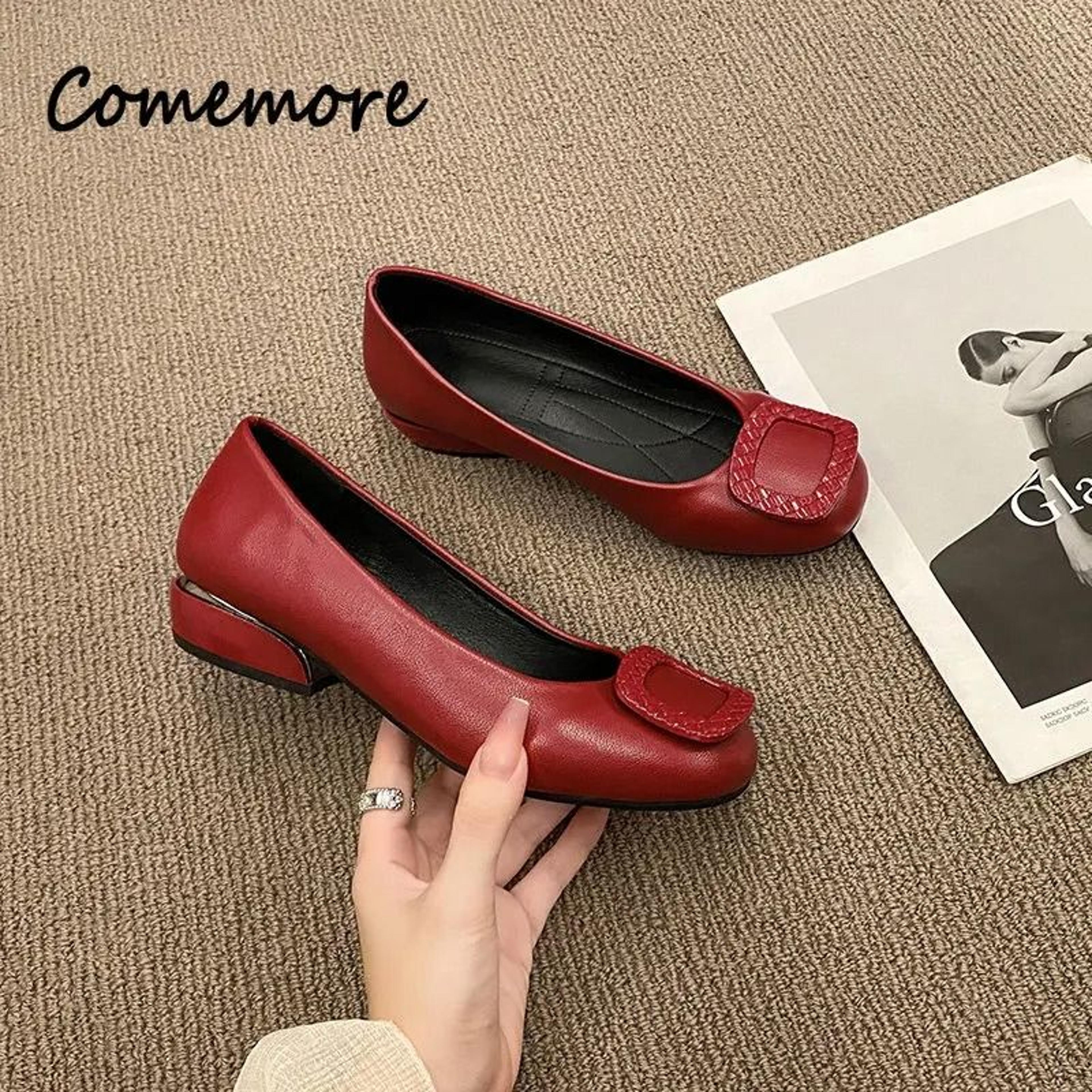 Comemore Fashion Red Pumps  Square Heel PU Leather Series  HighYield Comfort Interaction Hub 1