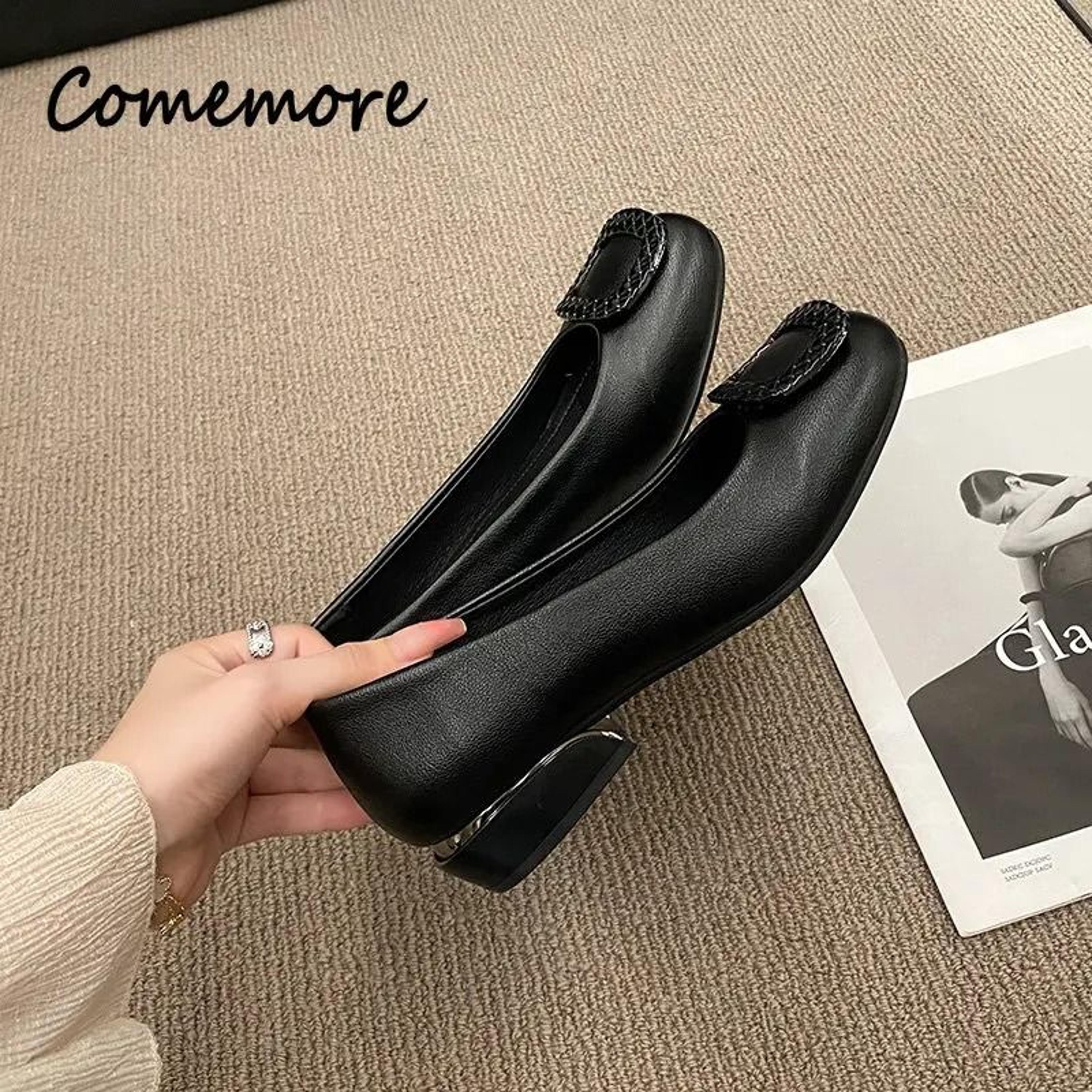 Comemore Fashion Red Pumps  Square Heel PU Leather Series  HighYield Comfort Interaction Hub 3
