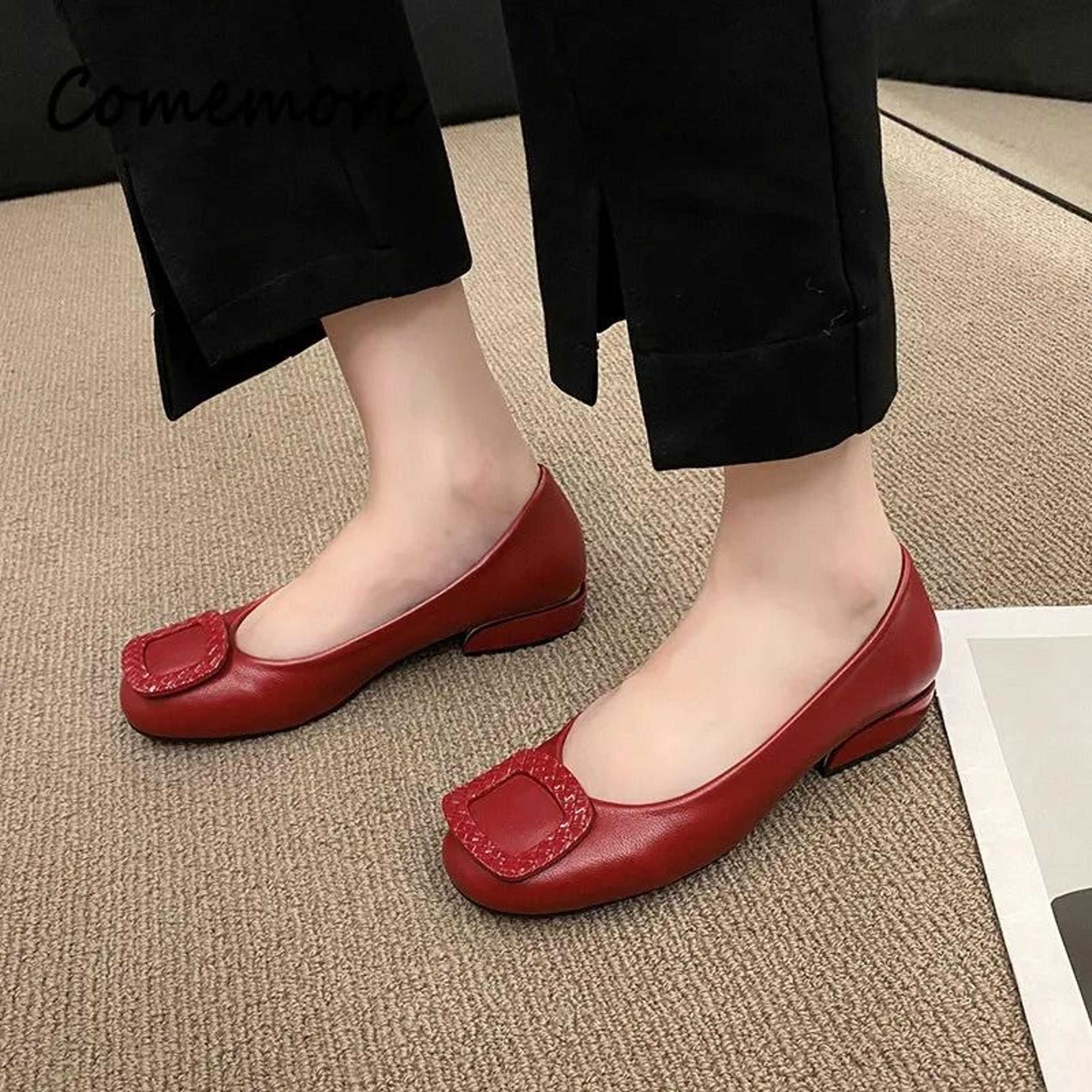 Comemore Fashion Red Pumps  Square Heel PU Leather Series  HighYield Comfort Interaction Hub 4