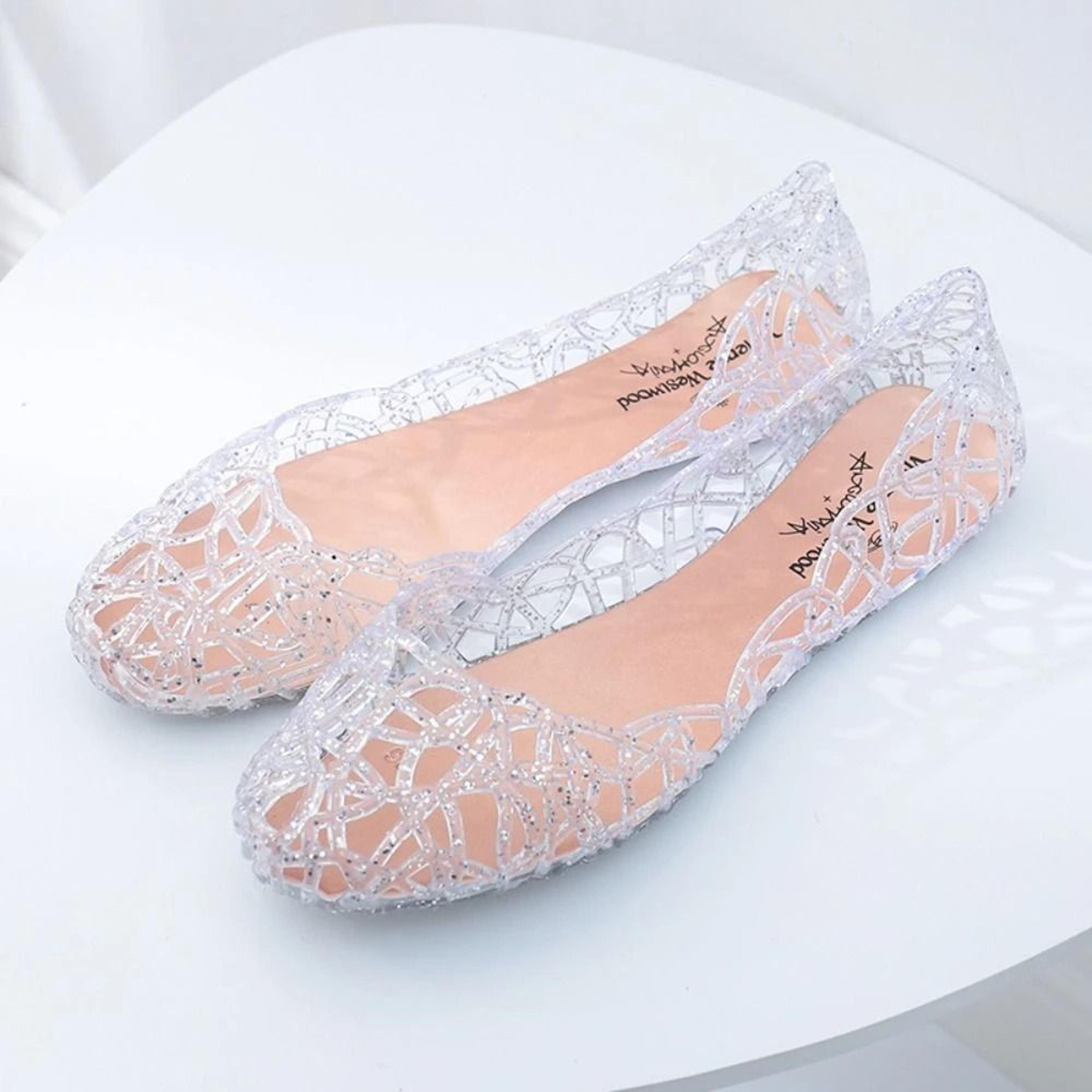 Elegant Breathable HollowOut Bling Jelly Flats 2