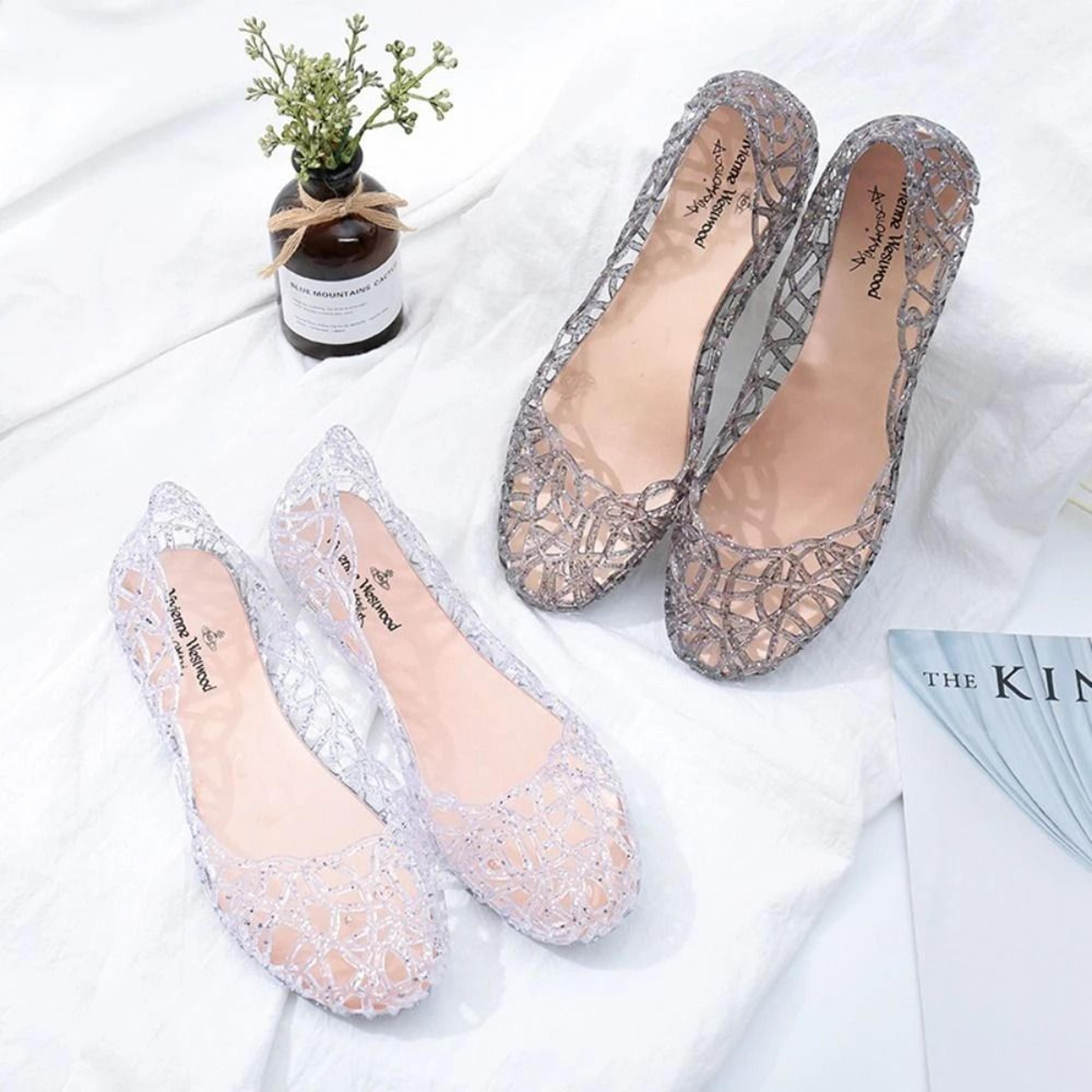 Elegant Breathable HollowOut Bling Jelly Flats 3