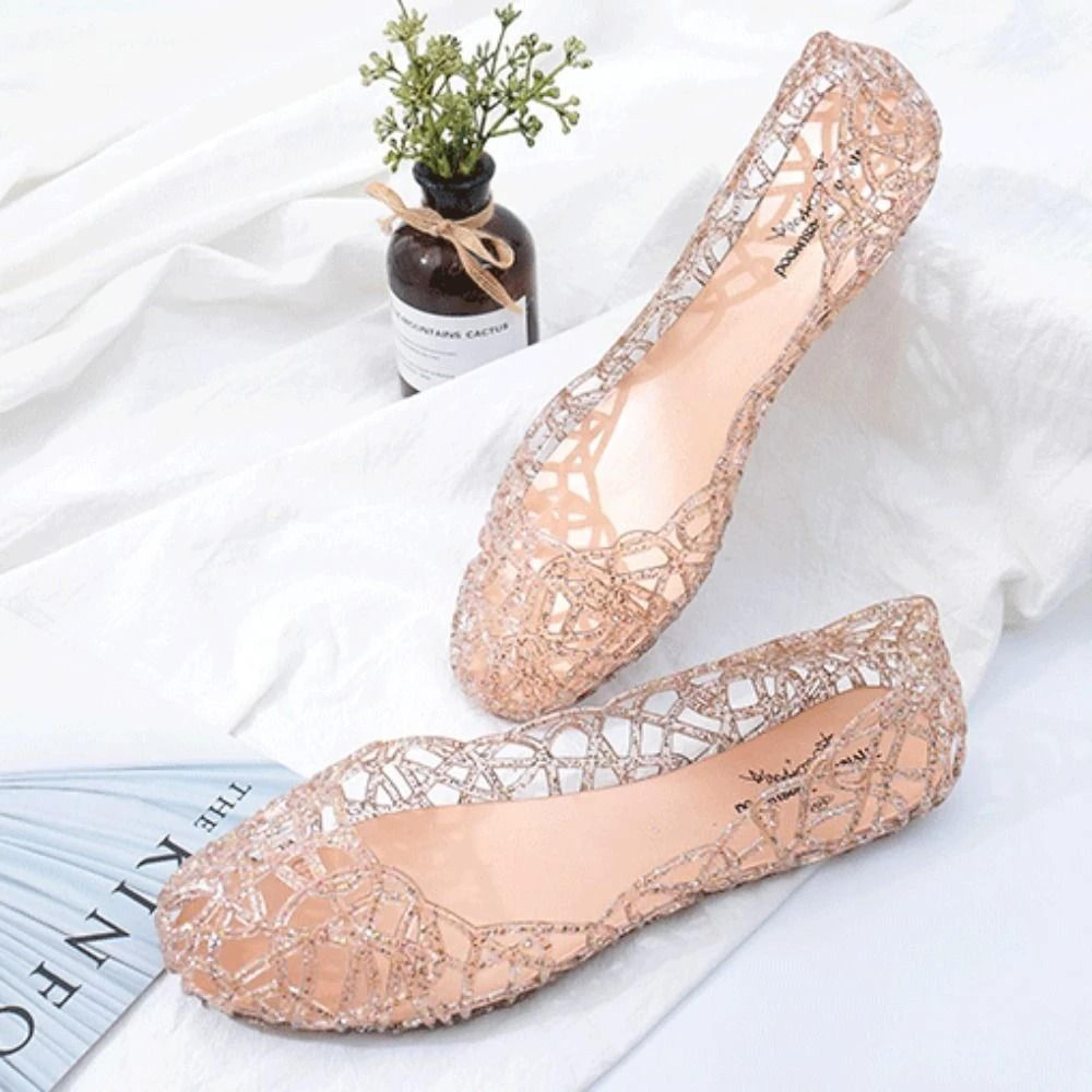 Elegant Breathable HollowOut Bling Jelly Flats 5