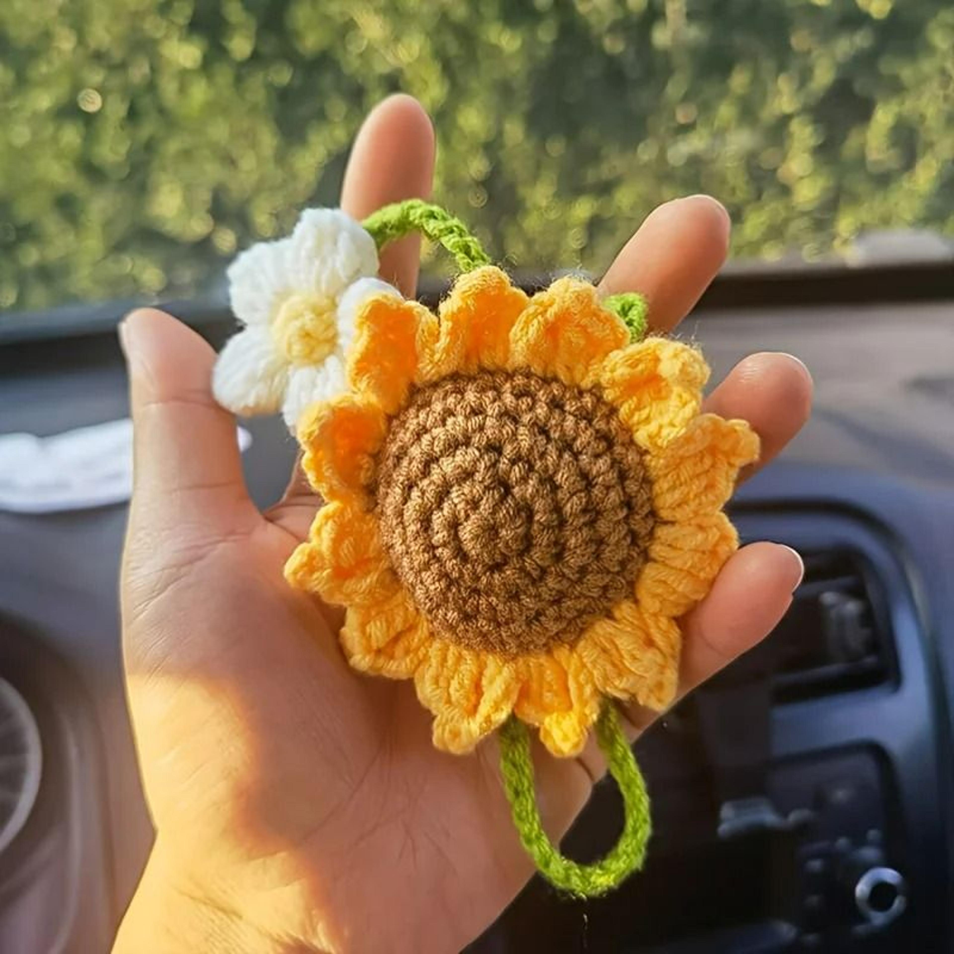 Handmade Woven Sunflower Car Hanging Ornament 3