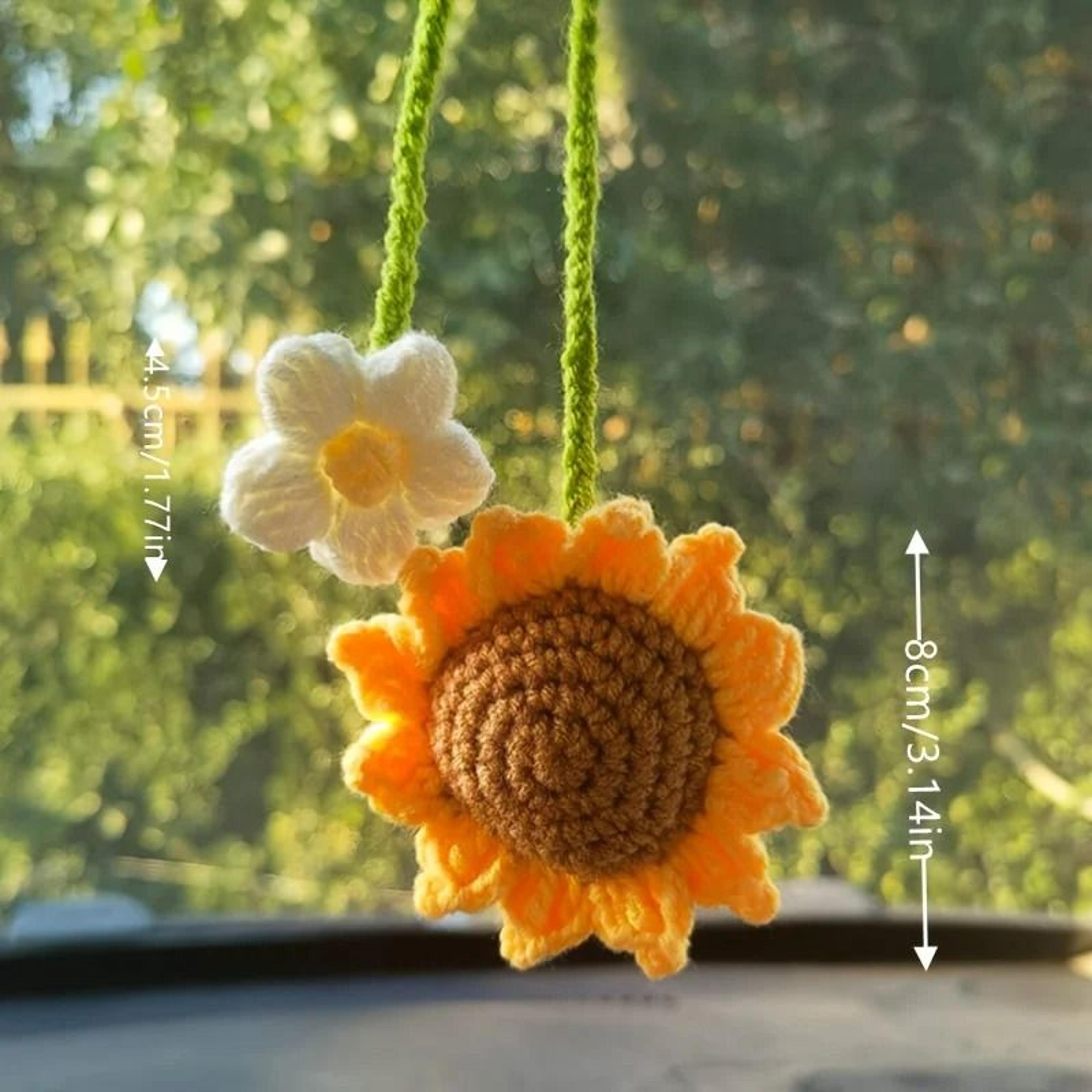 Handmade Woven Sunflower Car Hanging Ornament 4