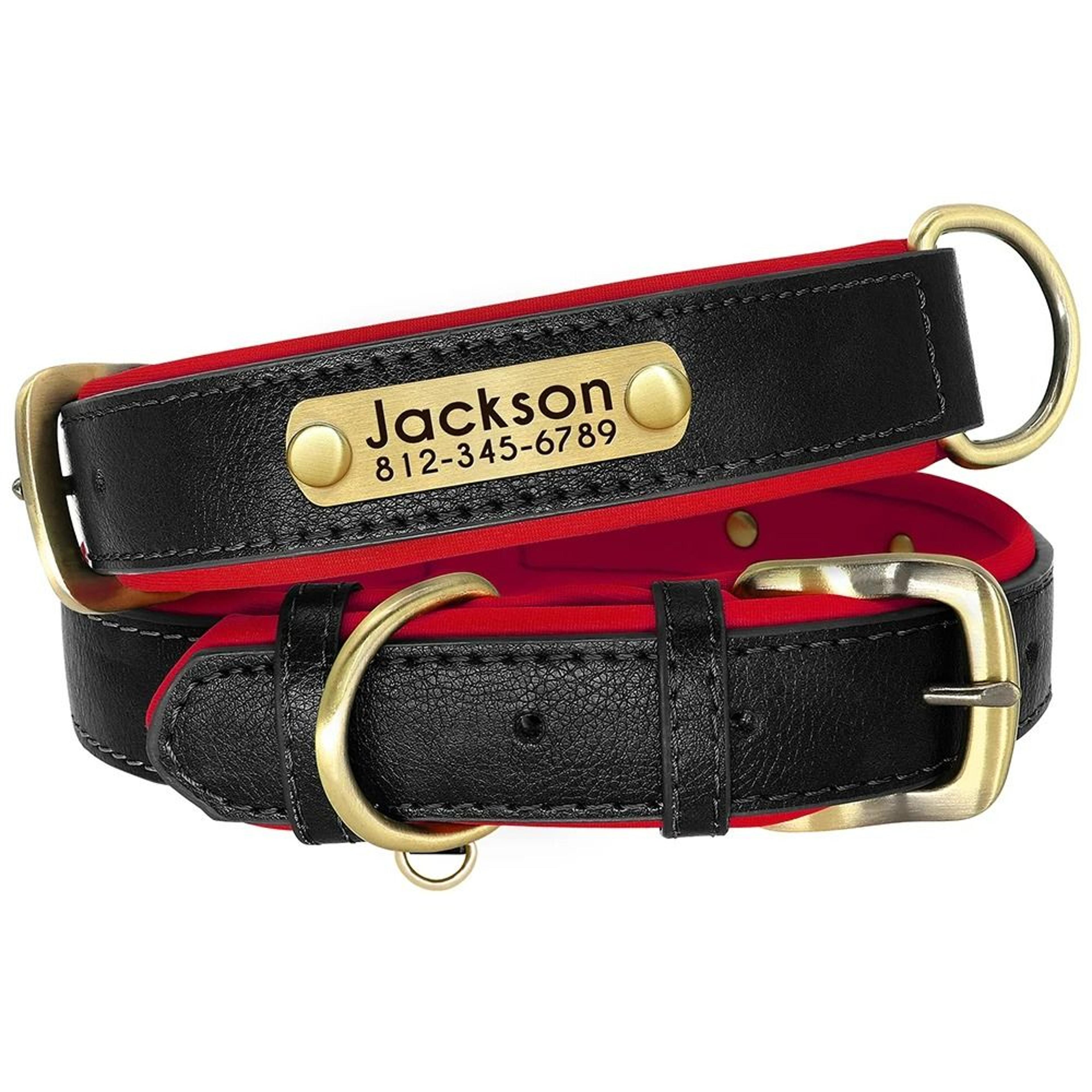 Customized PU Leather Nameplate Dog Collar  Padded Comfort With Free Engraving 8