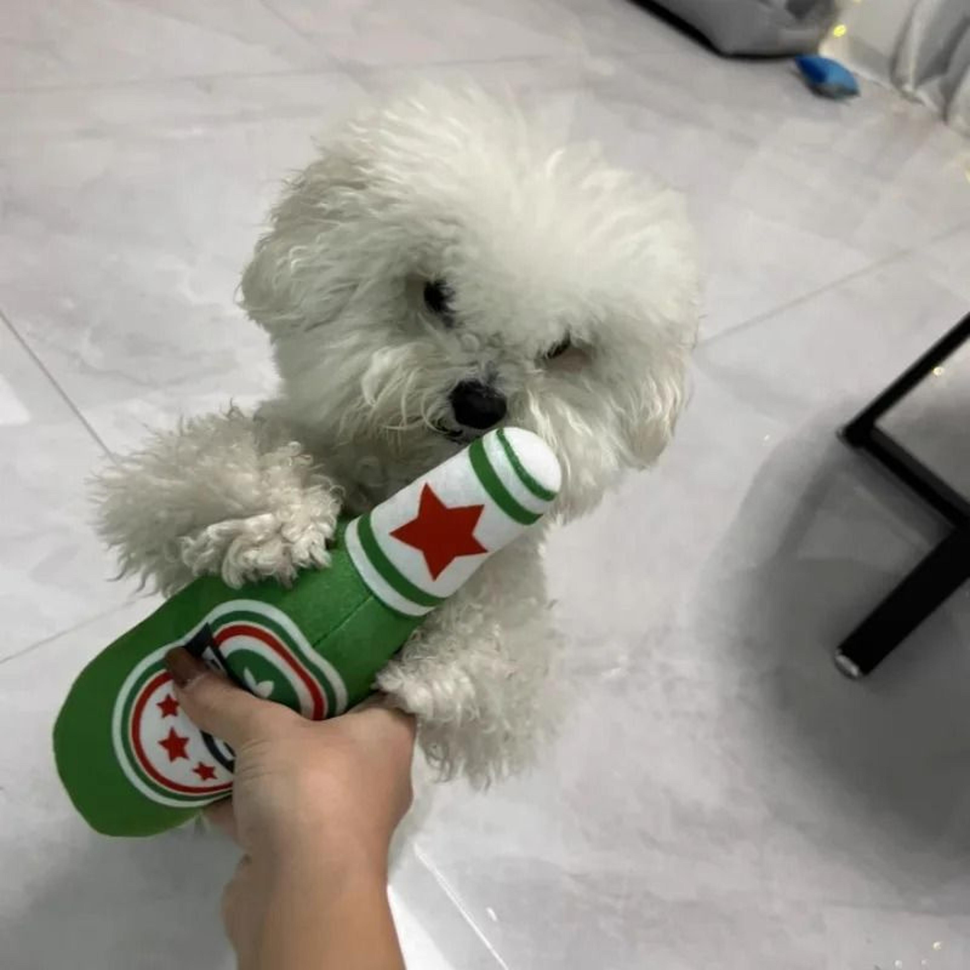 Plush Happy Hour Beer Bottle Dog Toy  BiteResistant Squeaky Interactive Chewer 0