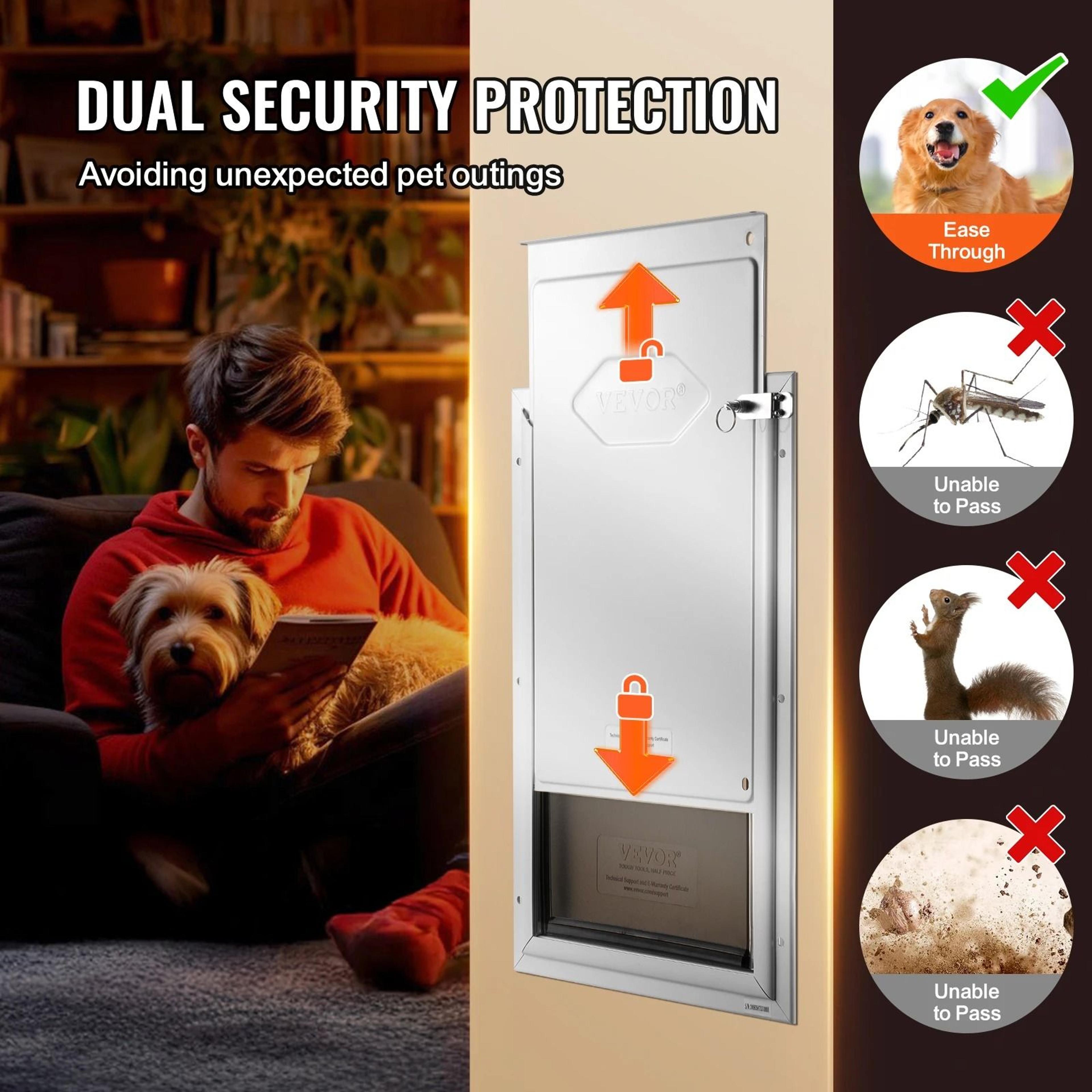 Aluminum Pet Door  Weatherproof Flap System With Locking Security Panel 5