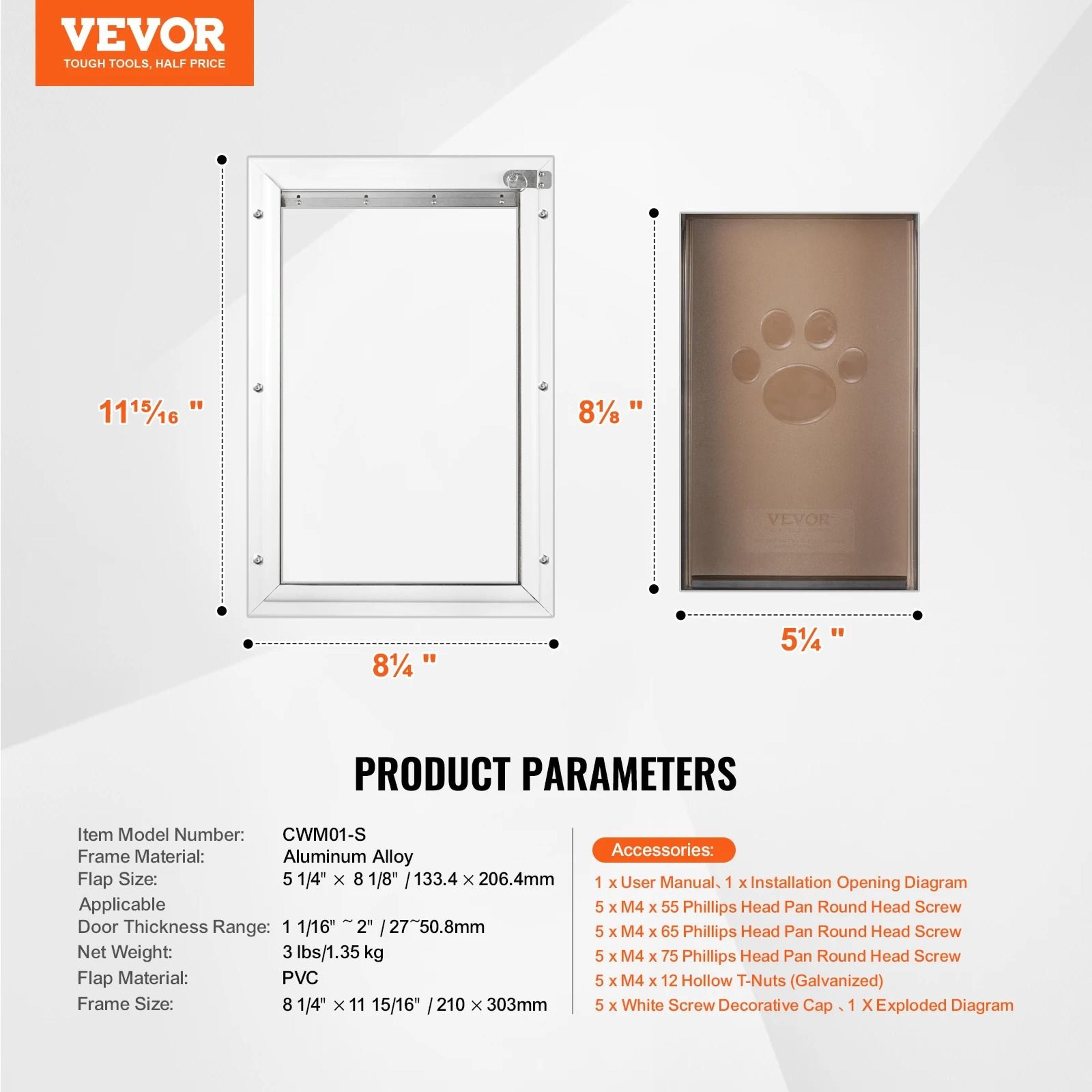 Aluminum Pet Door  Weatherproof Flap System With Locking Security Panel 6