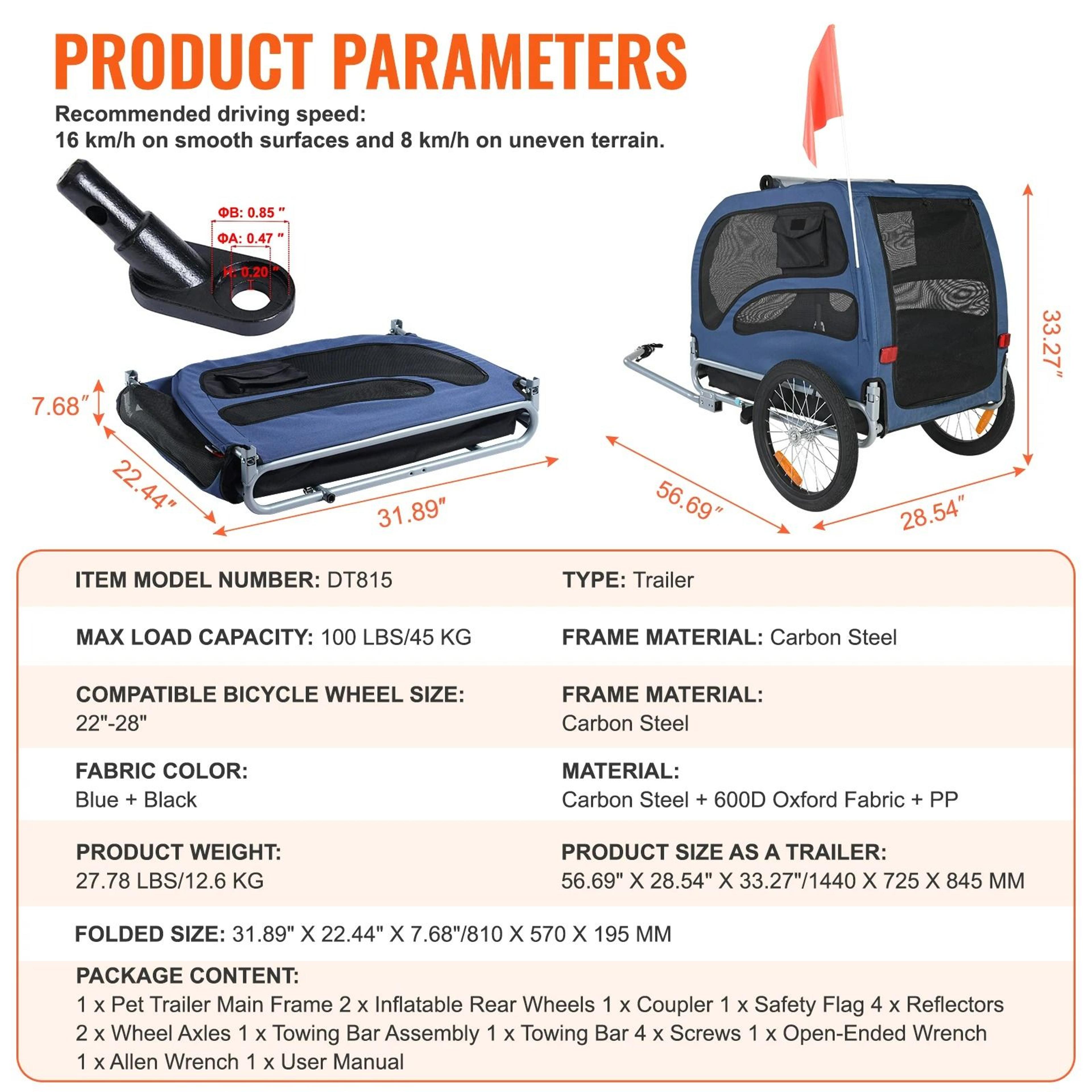 HeavyDuty Dog Bike Trailer  100lb Capacity Collapsible Pet Carrier 6