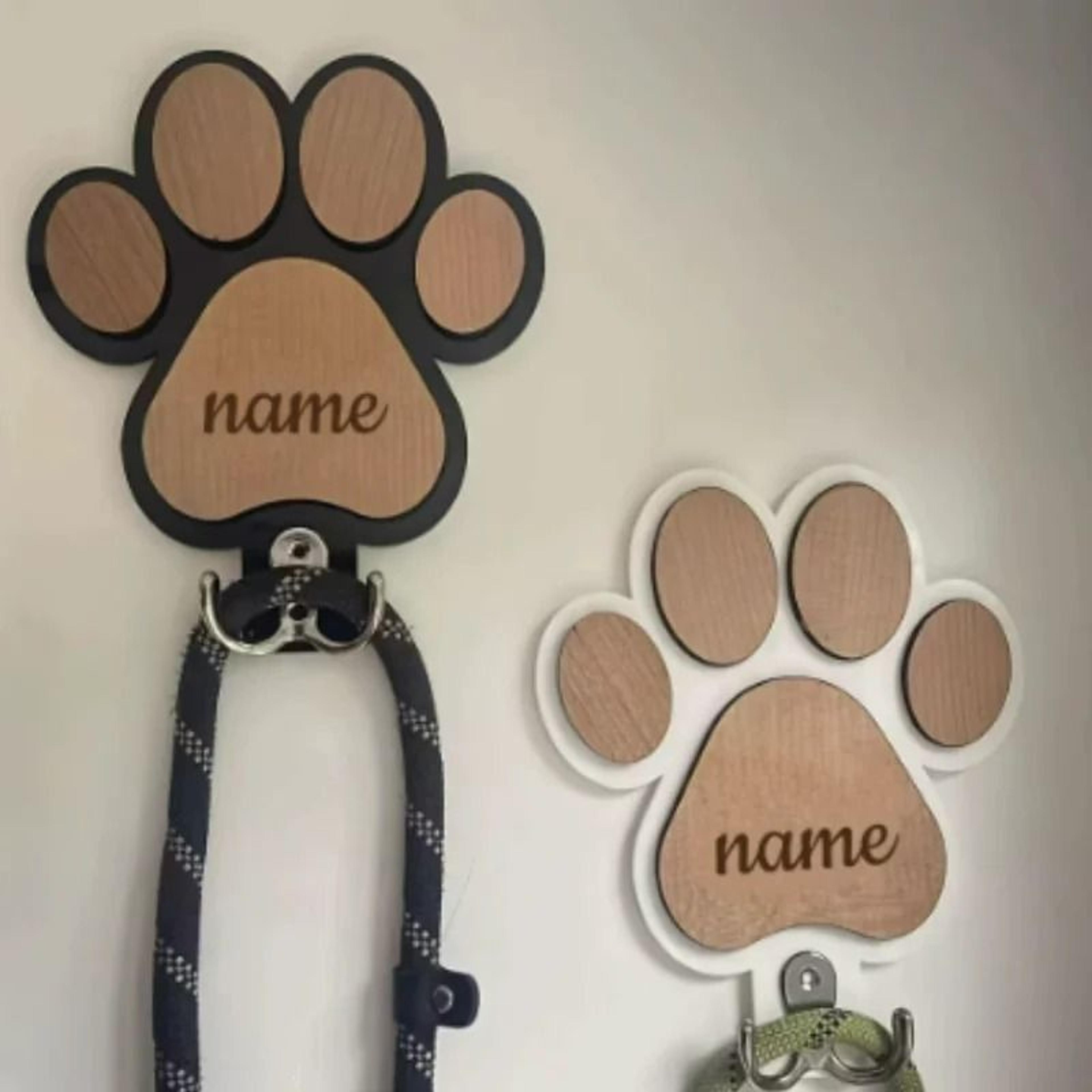 custom wooden paw print leash hanger – handcrafted wall-mounted hook for collars & leashes